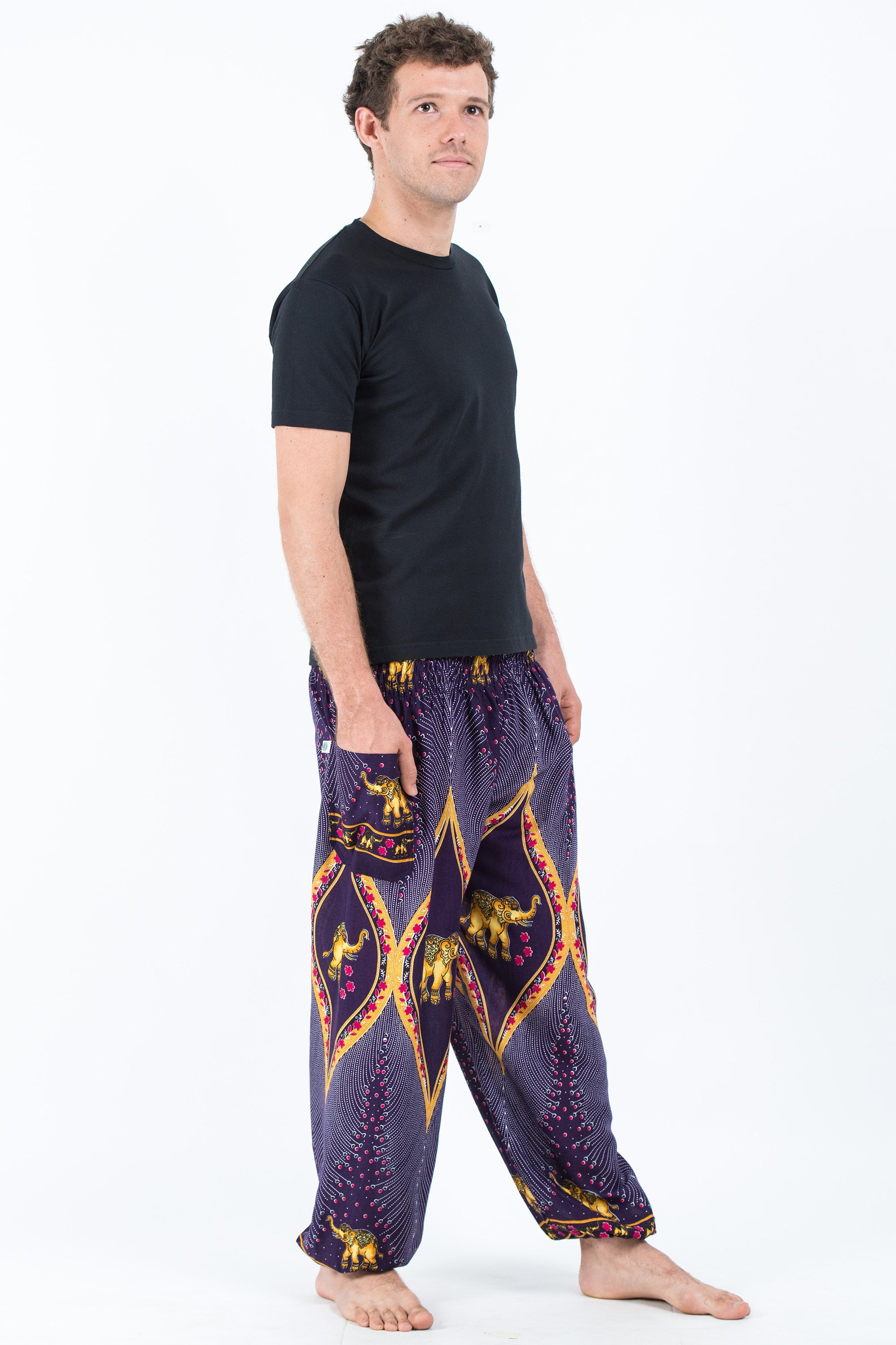 Peacock Elephant Men's Elephant Pants in Purple
