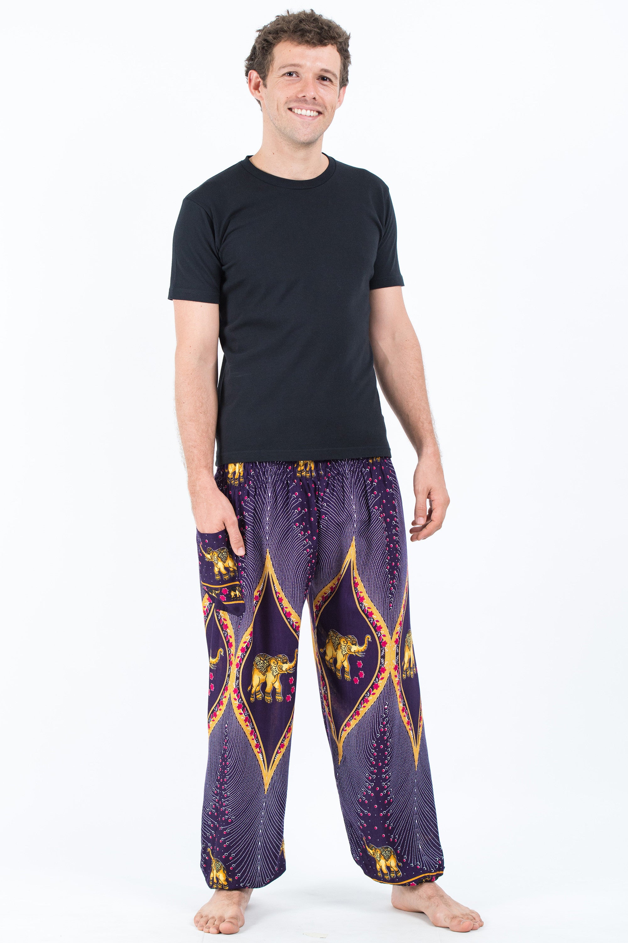 Peacock Elephant Men's Elephant Pants in Purple