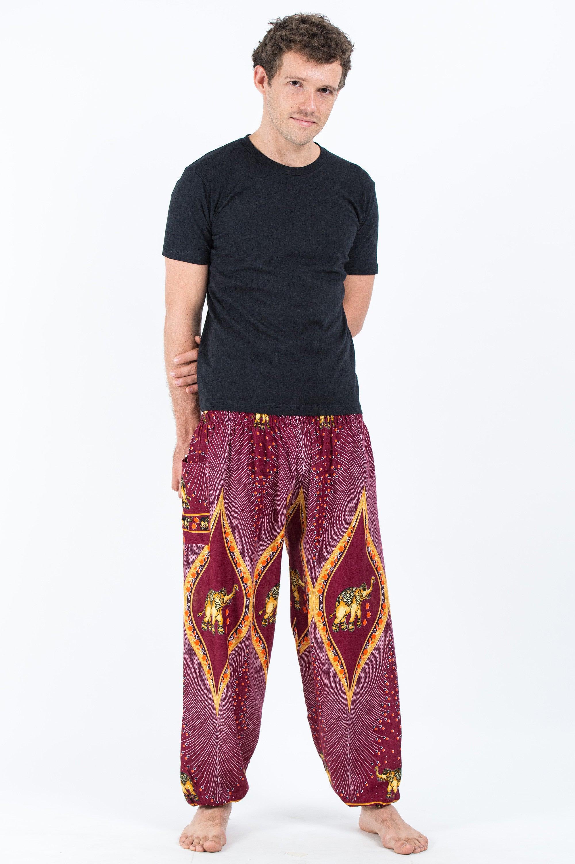 Peacock Elephant Men's Elephant Pants in Red