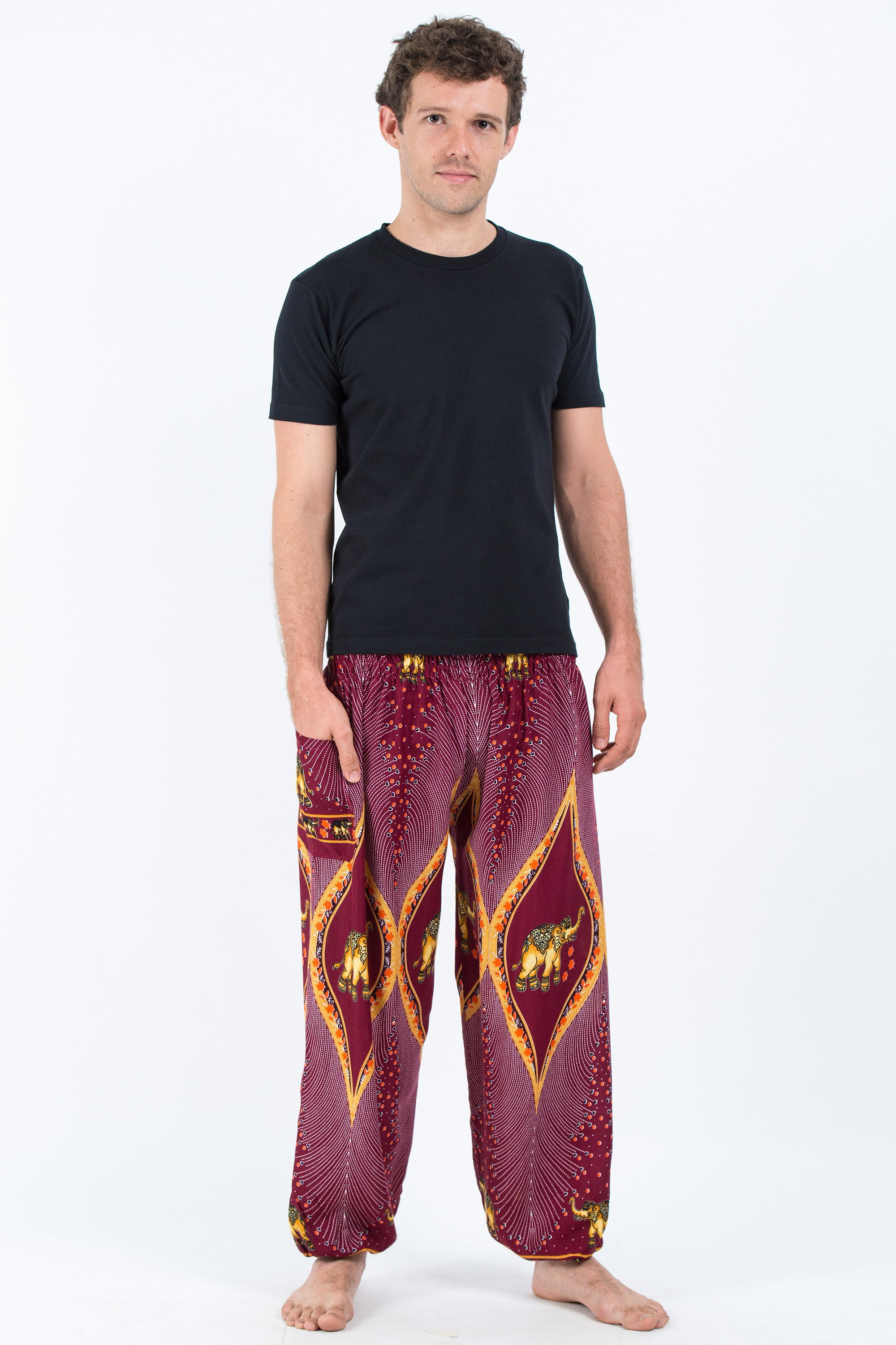 Peacock Elephant Men's Elephant Pants in Red