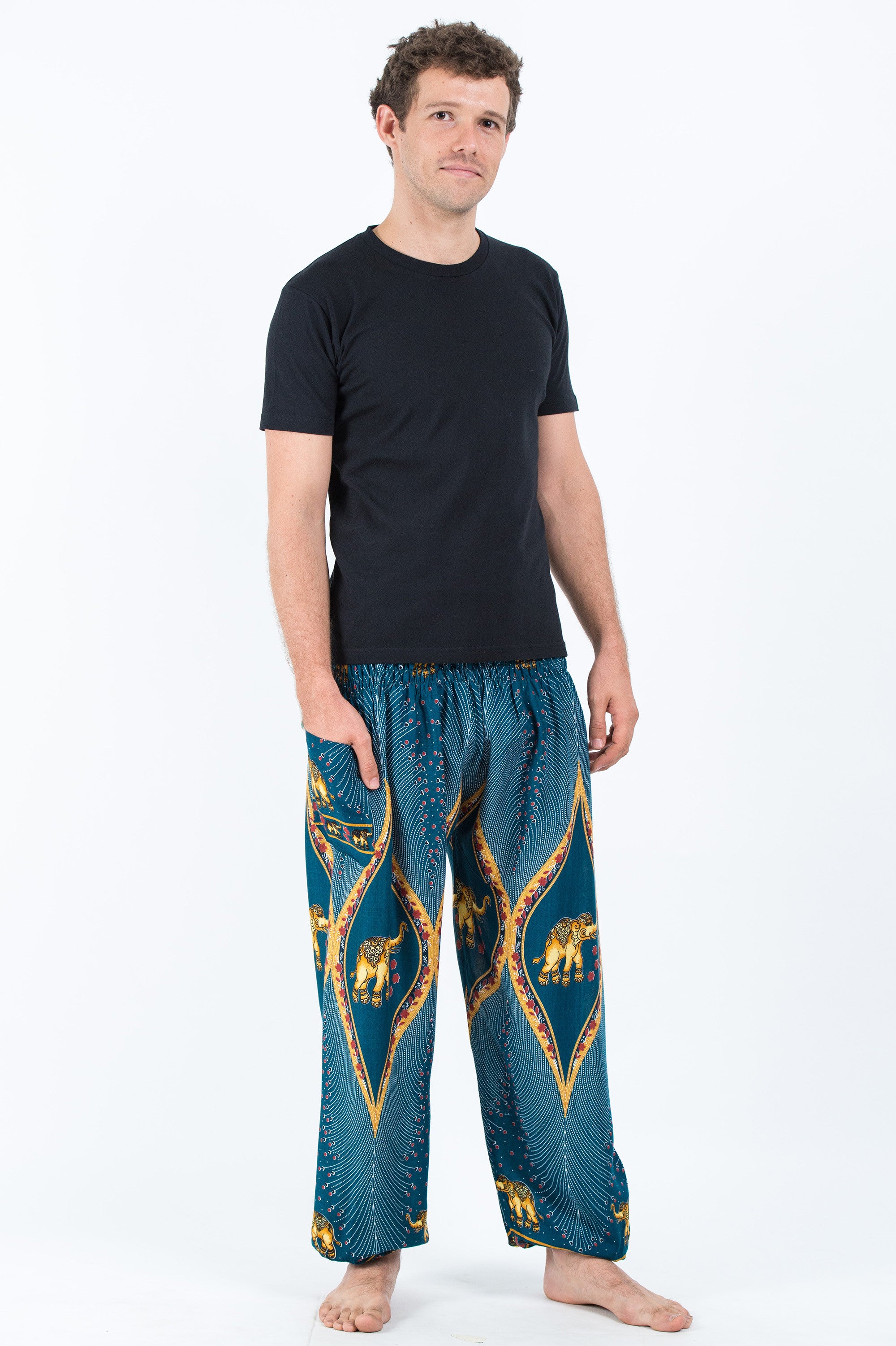 Peacock Elephant Men's Elephant Pants in Turquoise