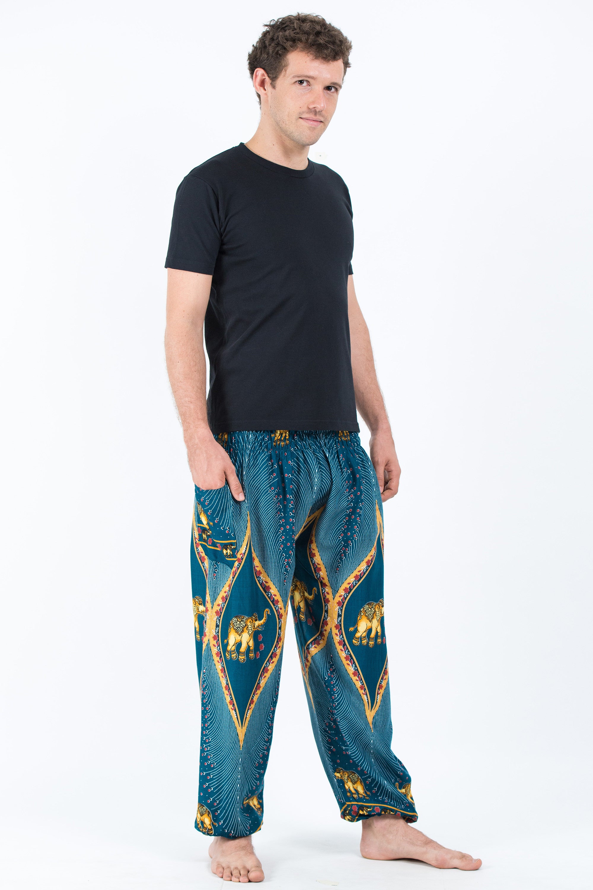 Peacock Elephant Men's Elephant Pants in Turquoise