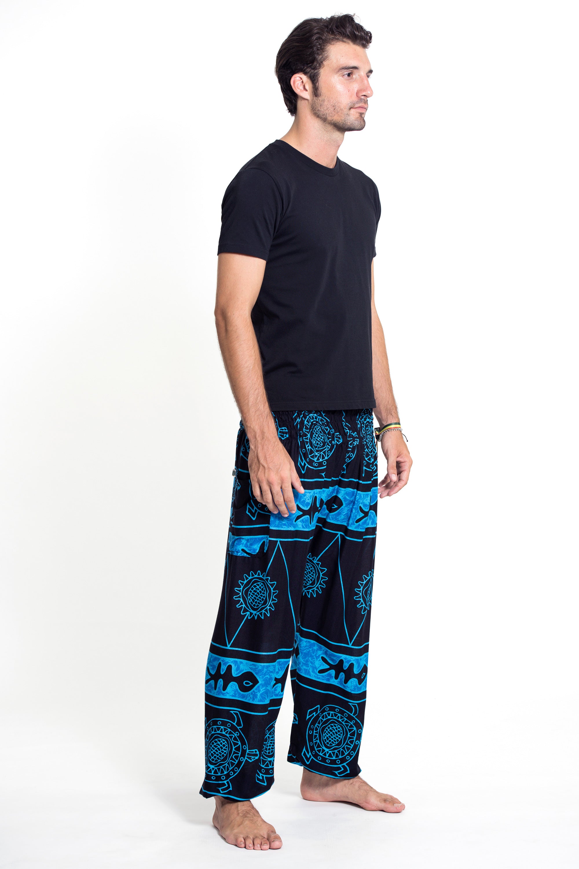 Turtle Print Men's Harem Pants in Blue
