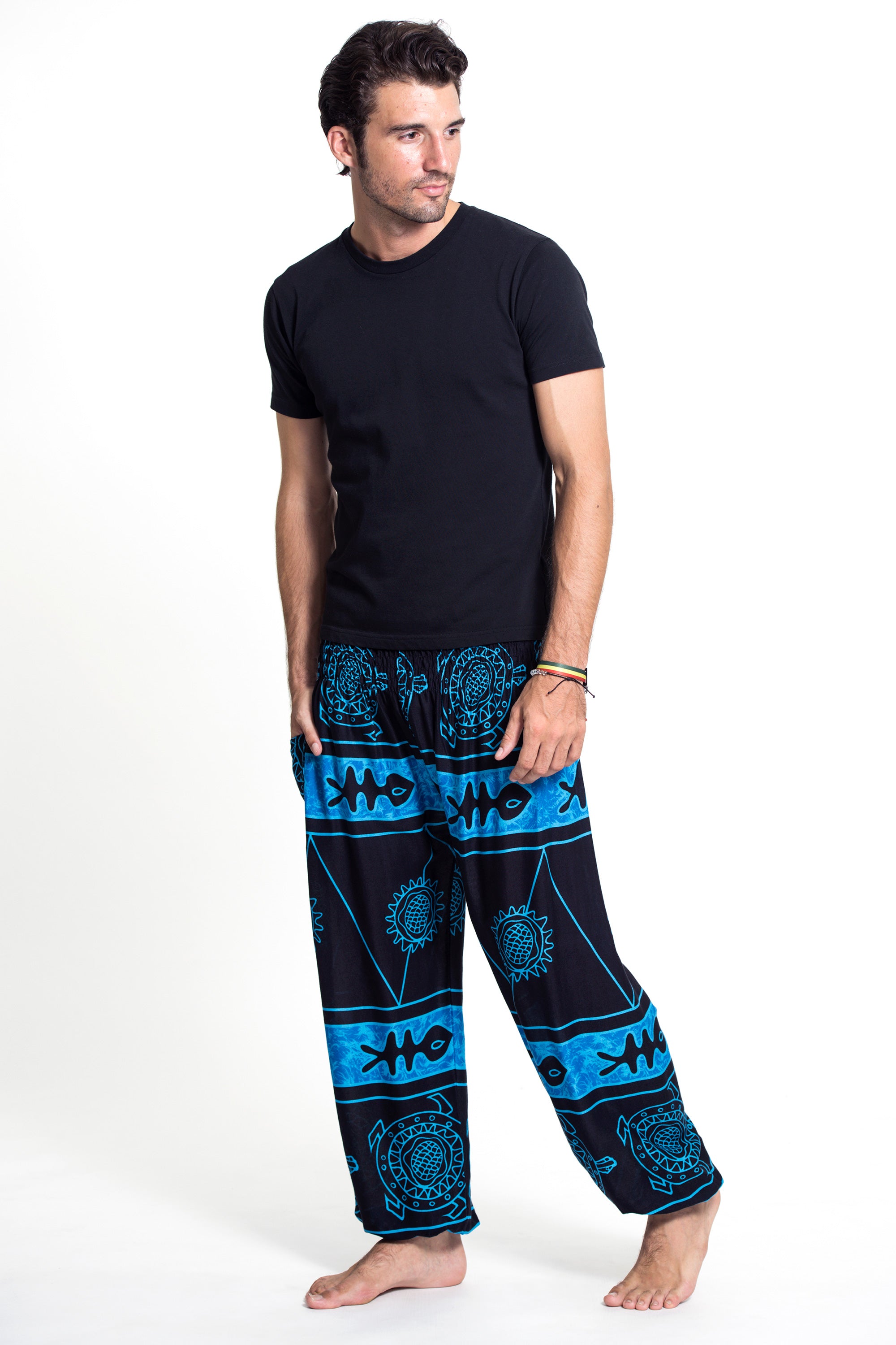 Turtle Print Men's Harem Pants in Blue