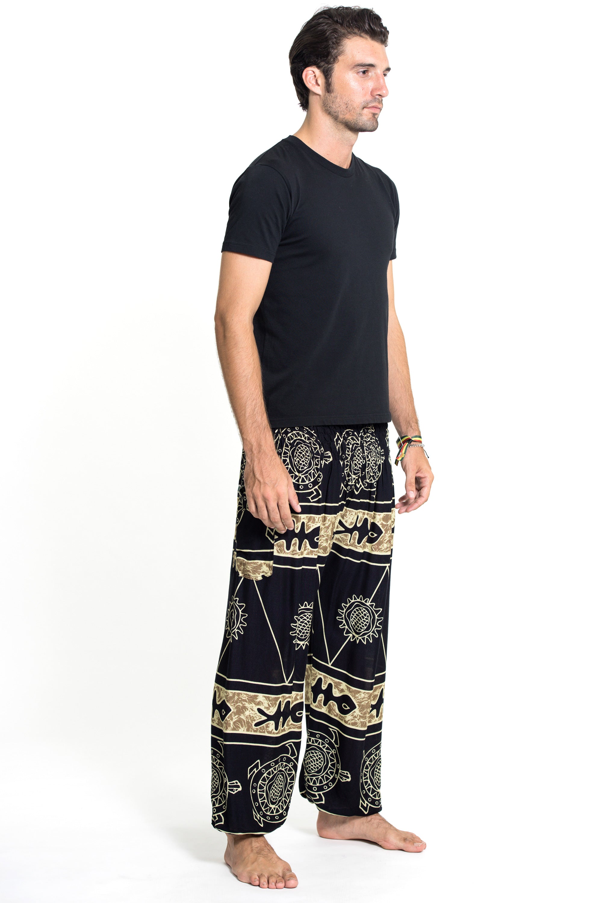 Turtle Print Men's Harem Pants in Gold