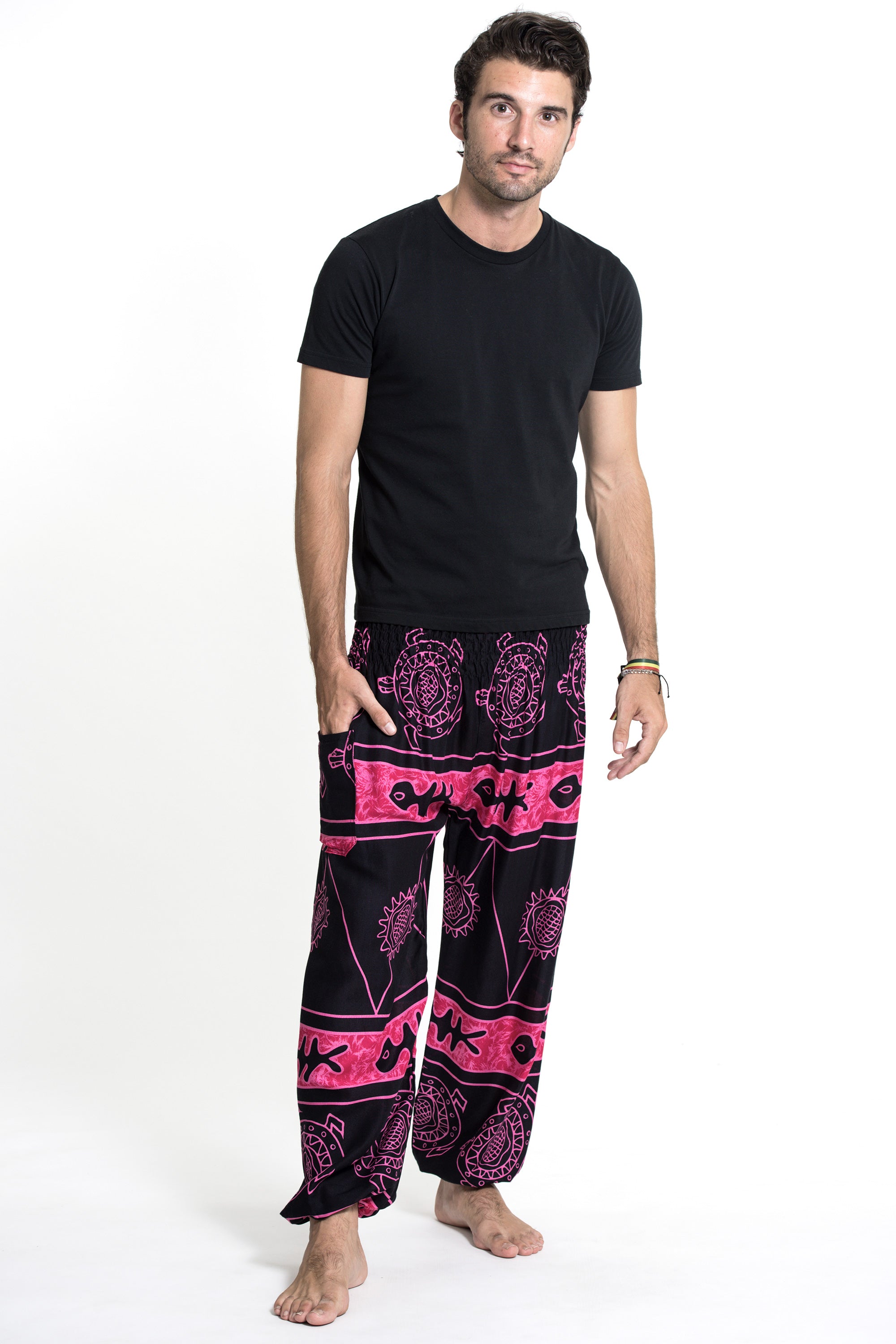 Turtle Print Men's Harem Pants in Pink