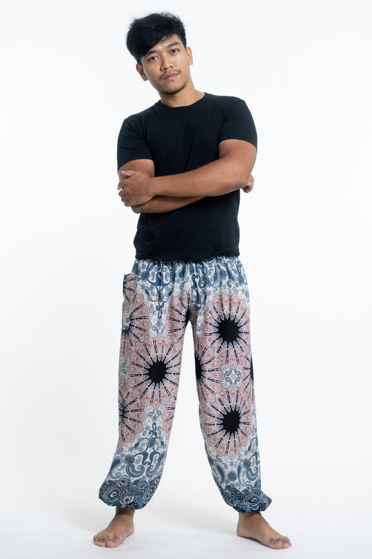 Paisley Mandalas Men's Harem Pants in Silver Gray