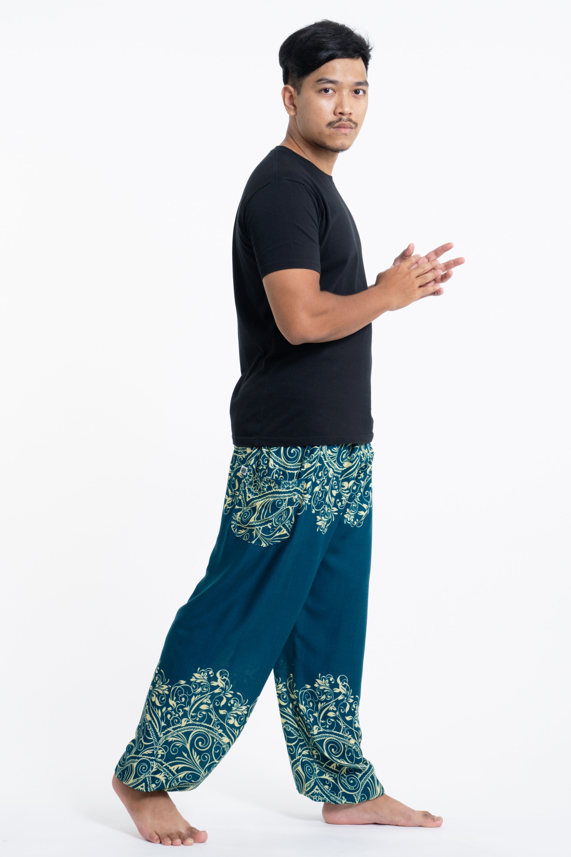 Vines Men's Harem Pants in Turquoise