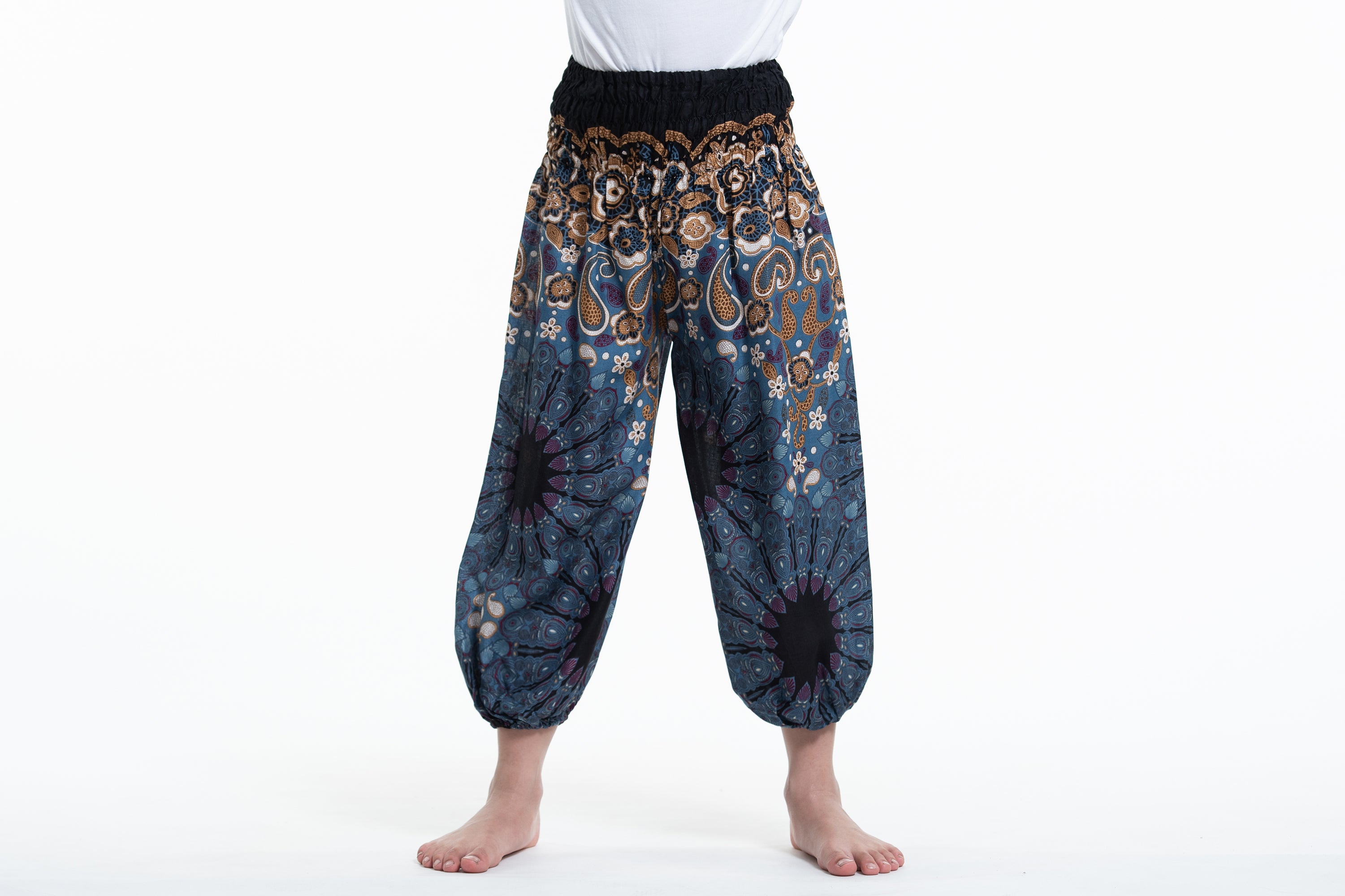 Paisley Mandalas Kids Harem Pants in  Blue Gray