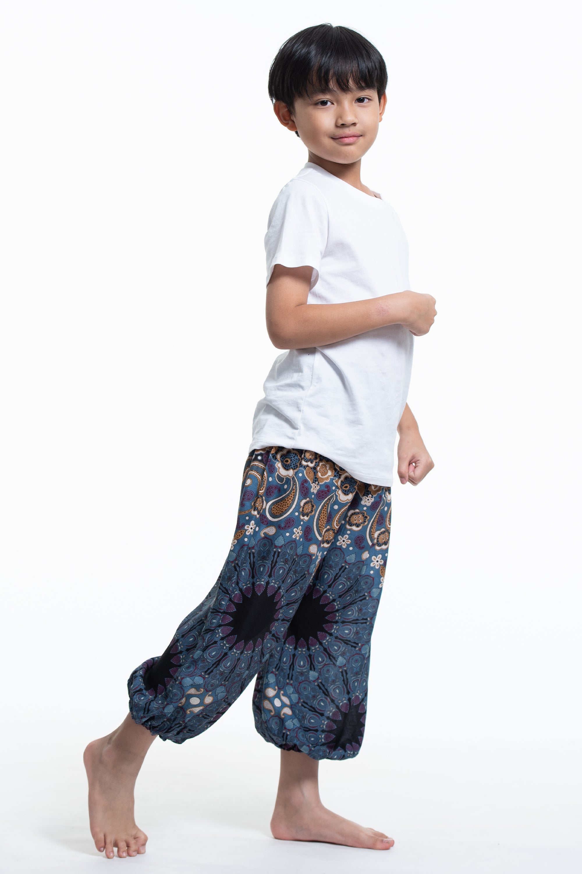 Paisley Mandalas Kids Harem Pants in  Blue Gray