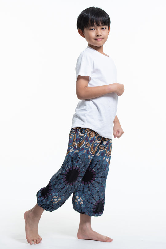 Paisley Mandalas Kids Harem Pants in  Blue Gray
