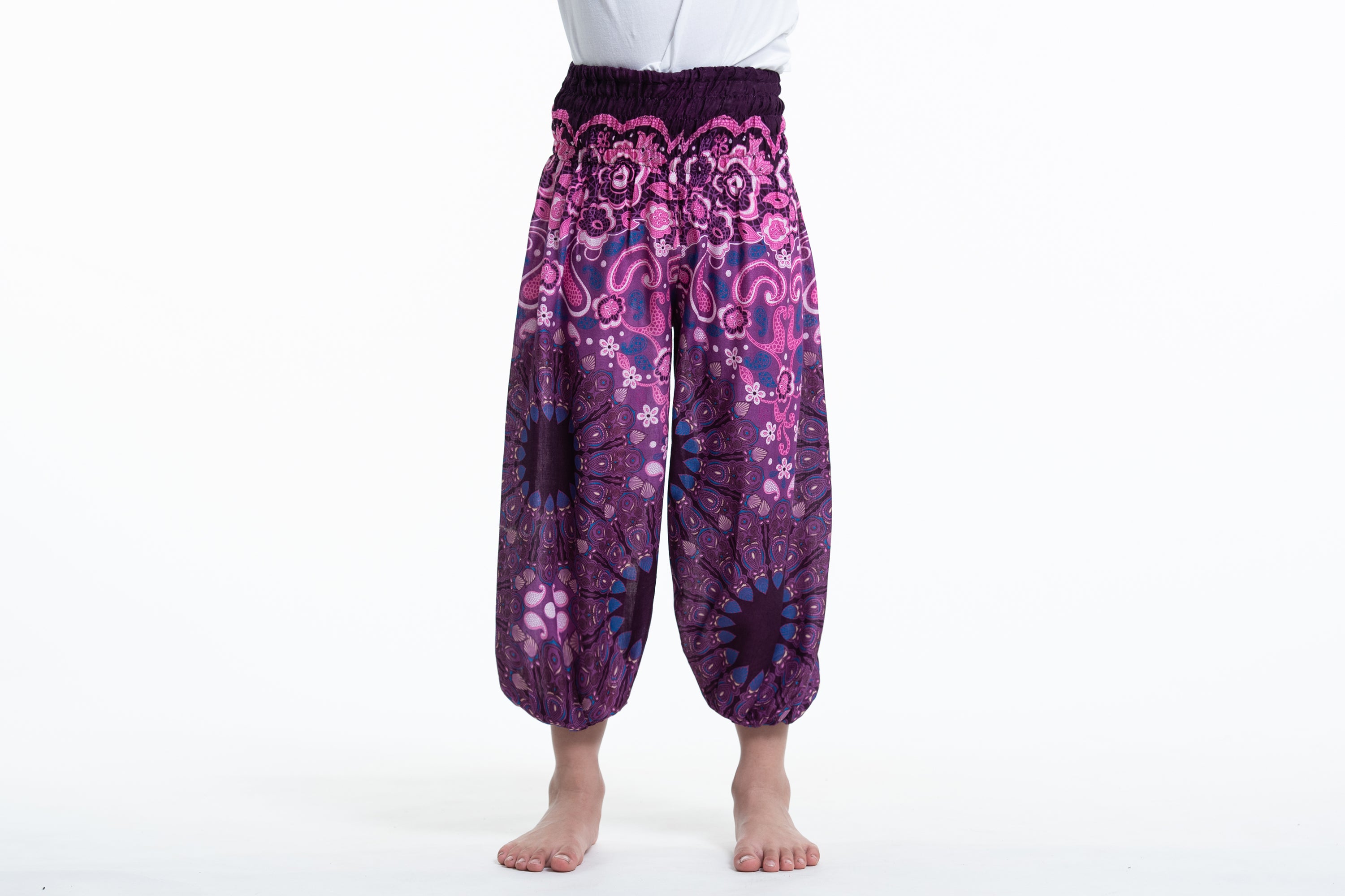 Paisley Mandalas Kids Harem Pants in Purple