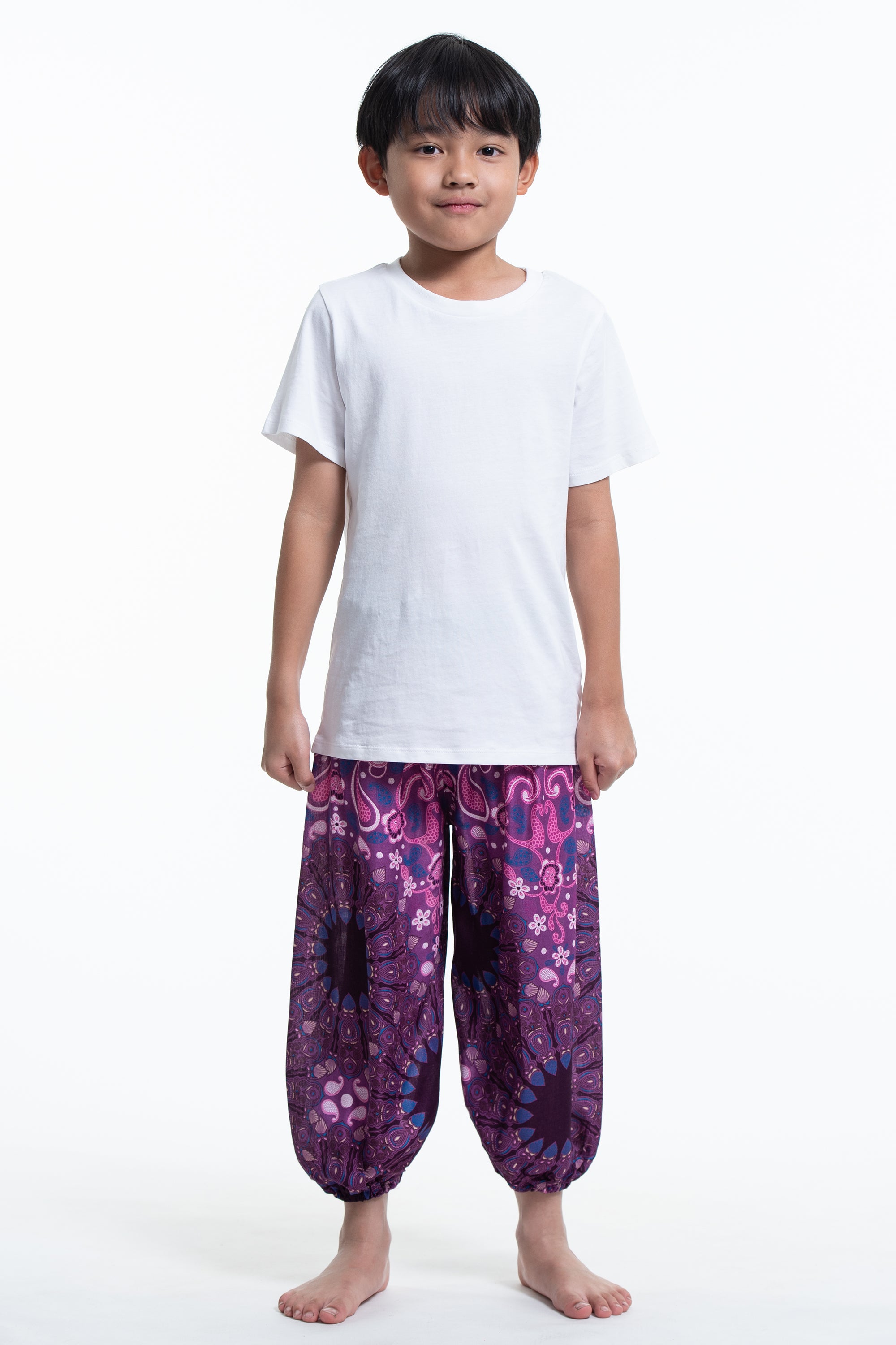 Paisley Mandalas Kids Harem Pants in Purple