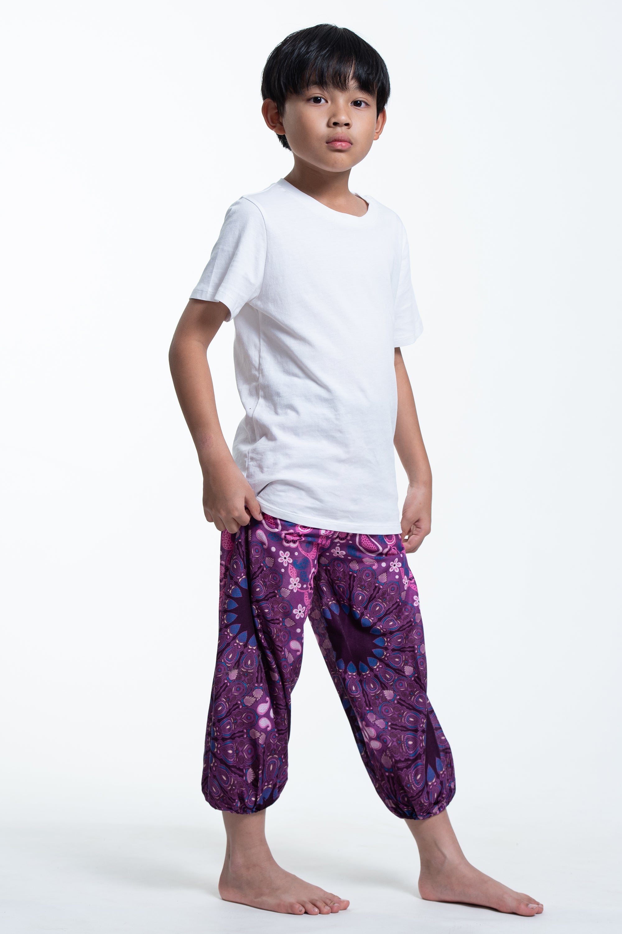 Paisley Mandalas Kids Harem Pants in Purple