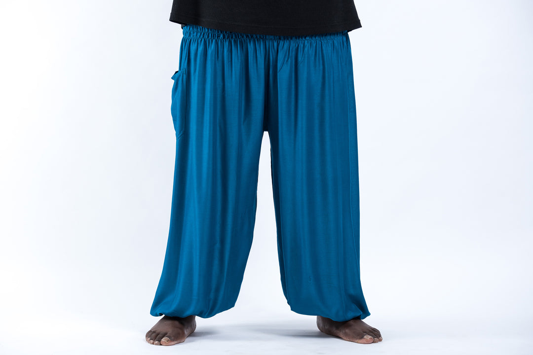 Plus Size Solid Color Men's Harem Pants in Aqua Blue