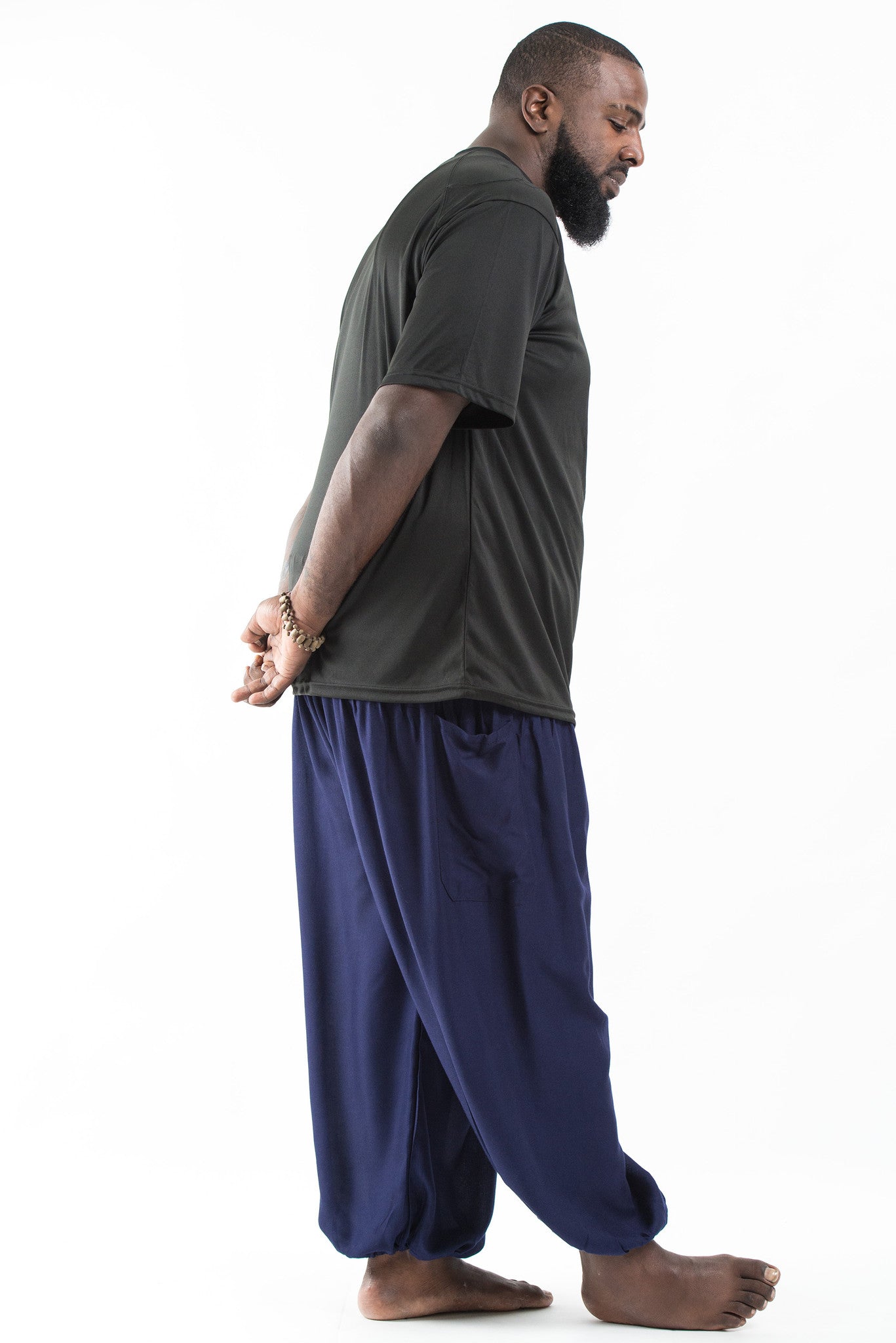 Plus Size Solid Color Men's Harem Pants in Blue