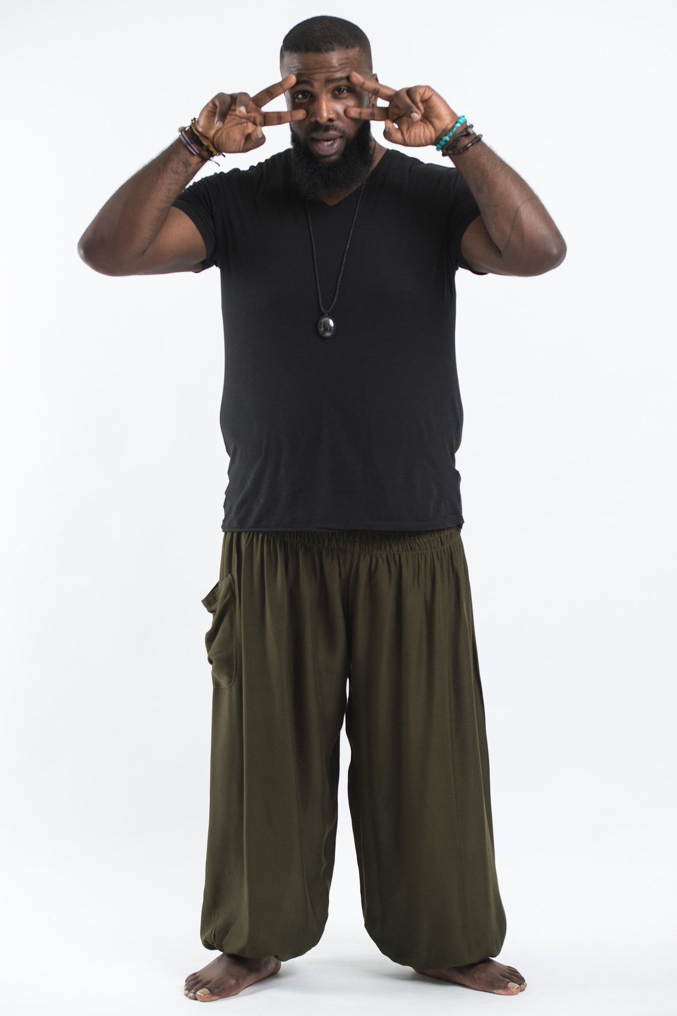 Plus Size Solid Color Men's Harem Pants in Green