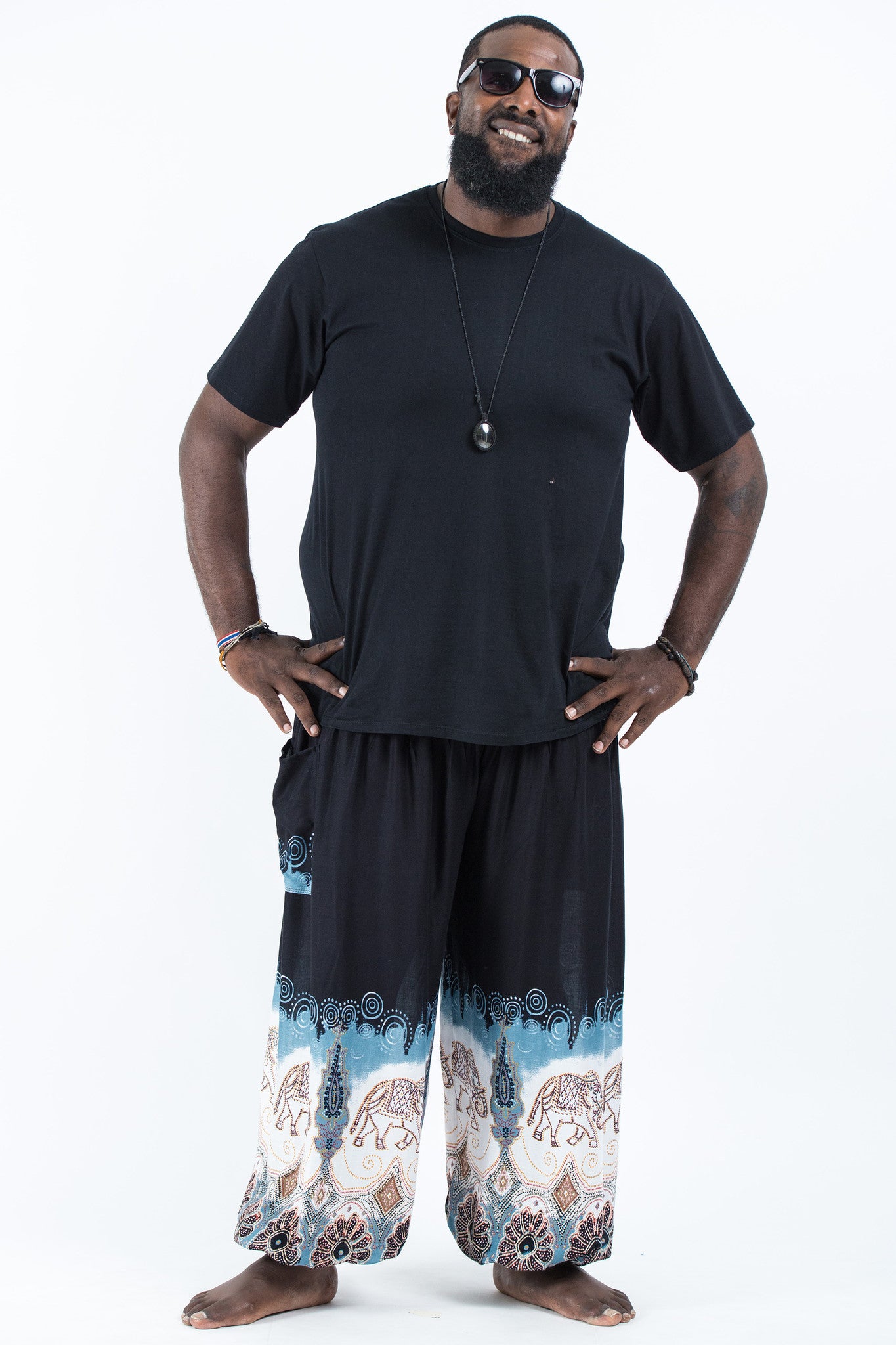 Plus Size Solid Top Elephant Men's Elephant Pants in Black