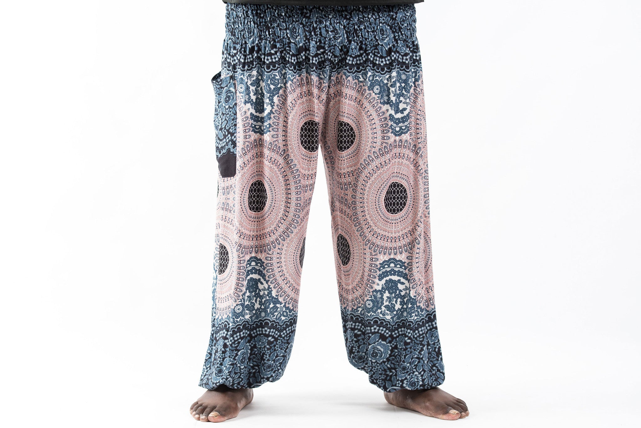 Plus Size Geometric Mandalas Men's Harem Pants in Silver Gray