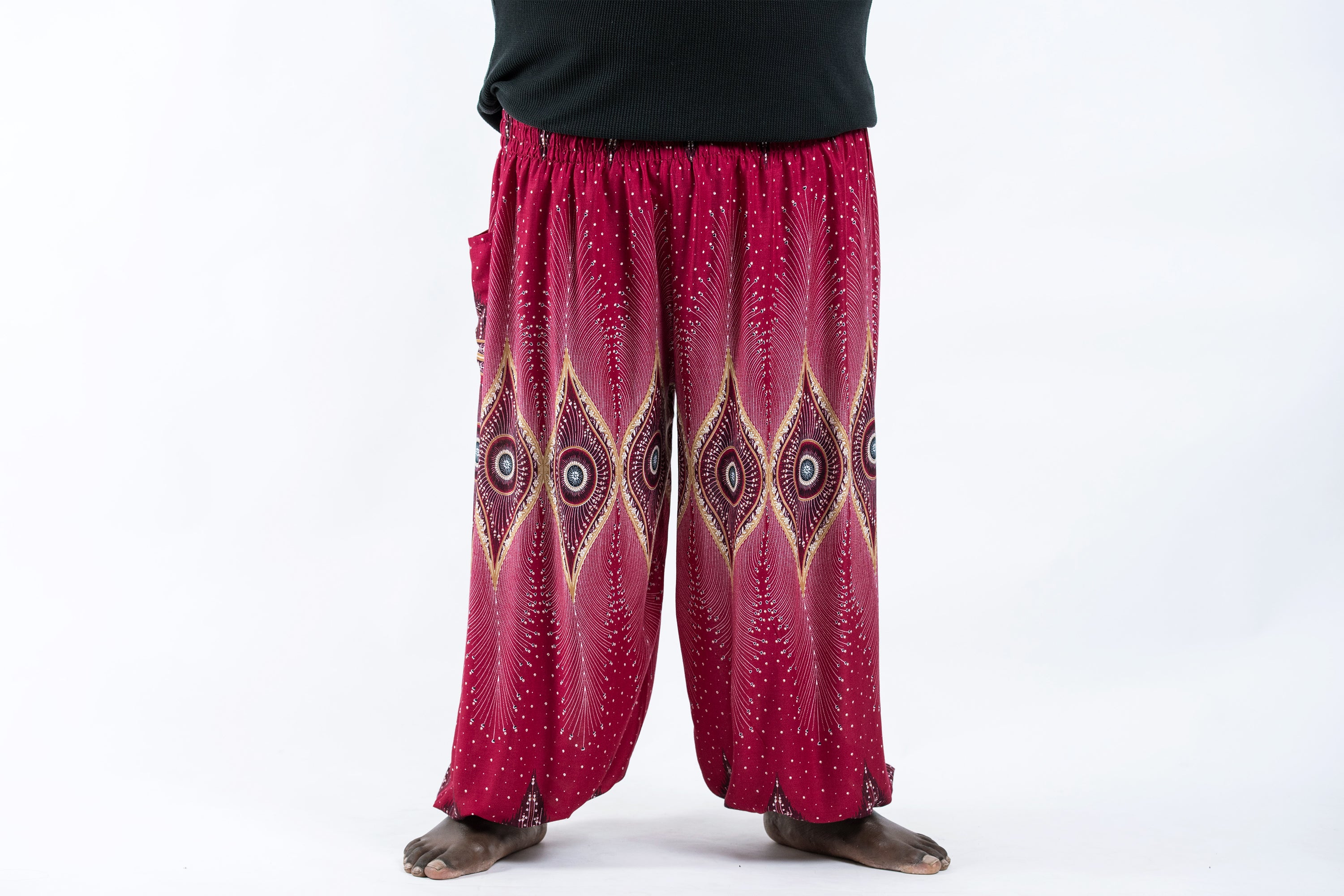 Plus Size Diamond Peacock Men's Harem Pants in Red