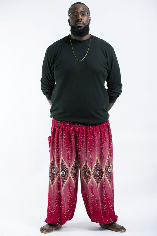 Plus Size Diamond Peacock Men's Harem Pants in Red