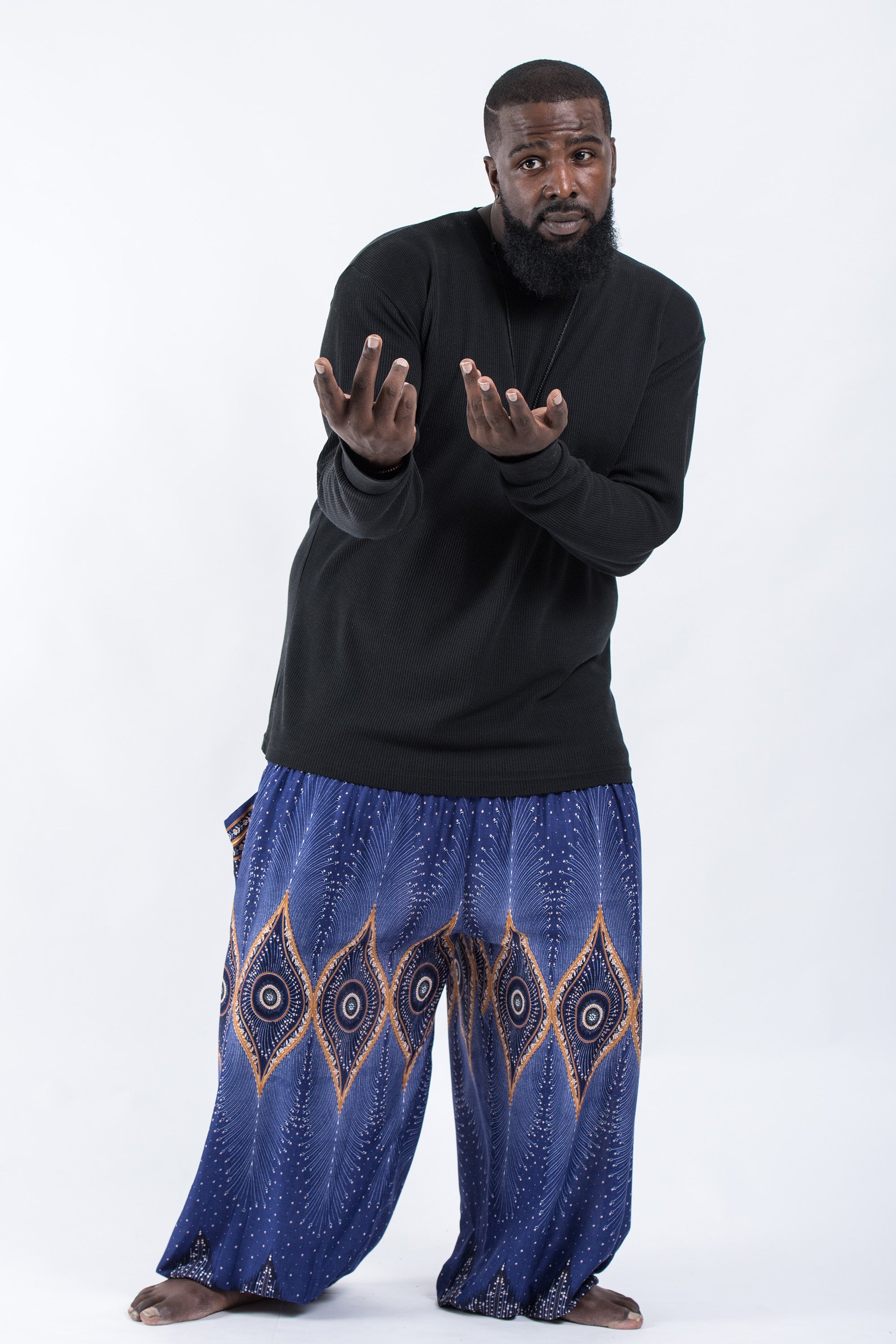 Plus Size Diamond Peacock Men's Harem Pants in Blue
