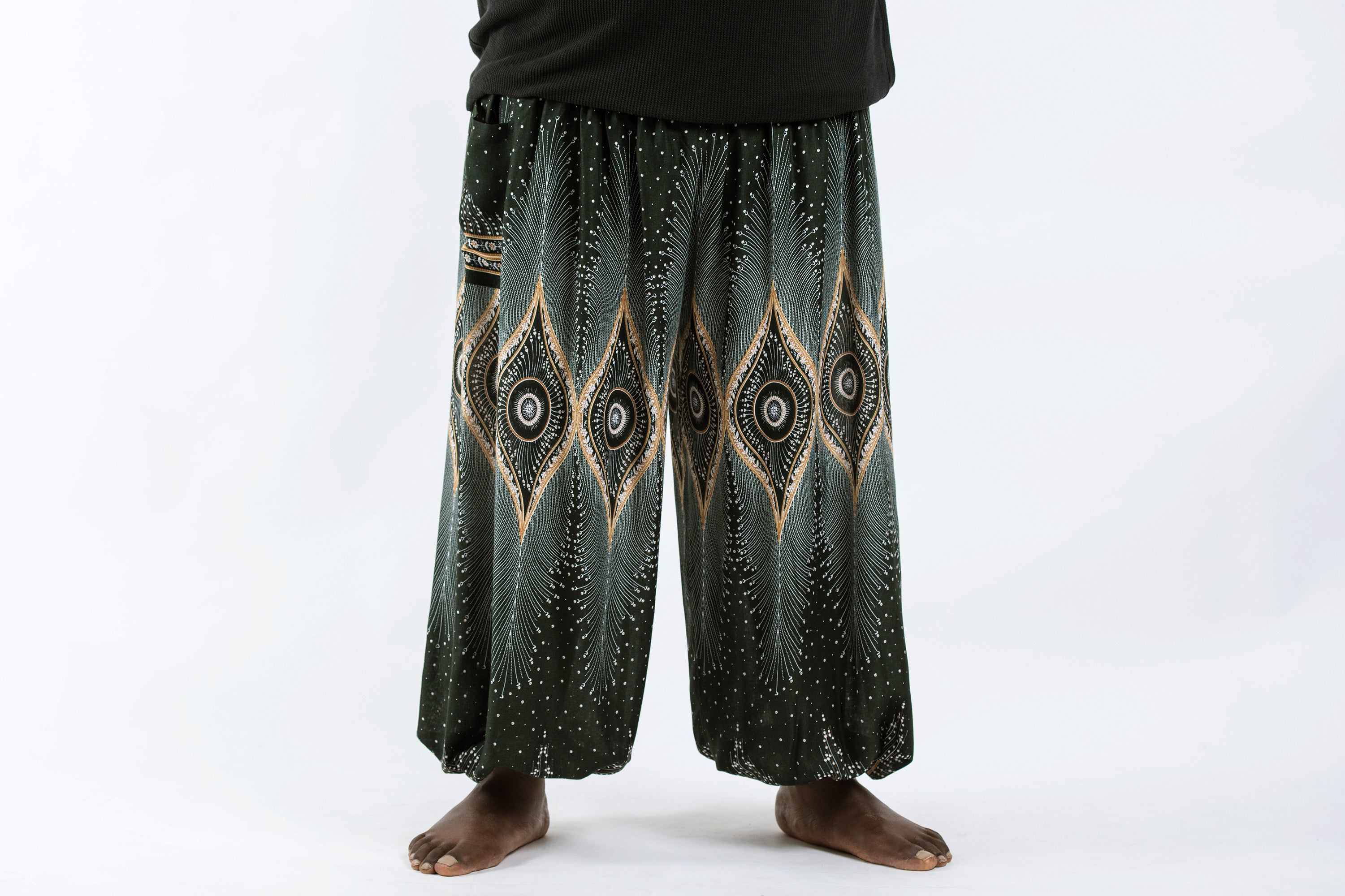 Plus Size Diamond Peacock Men's Harem Pants in Green