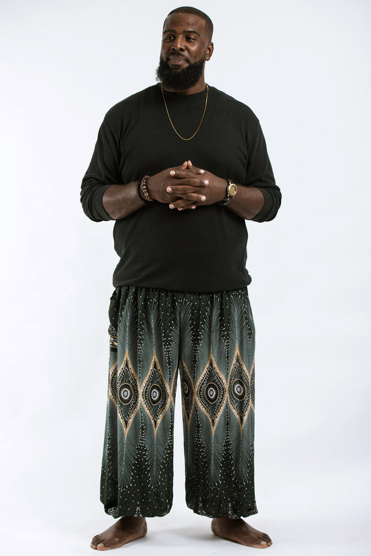Plus Size Diamond Peacock Men's Harem Pants in Green