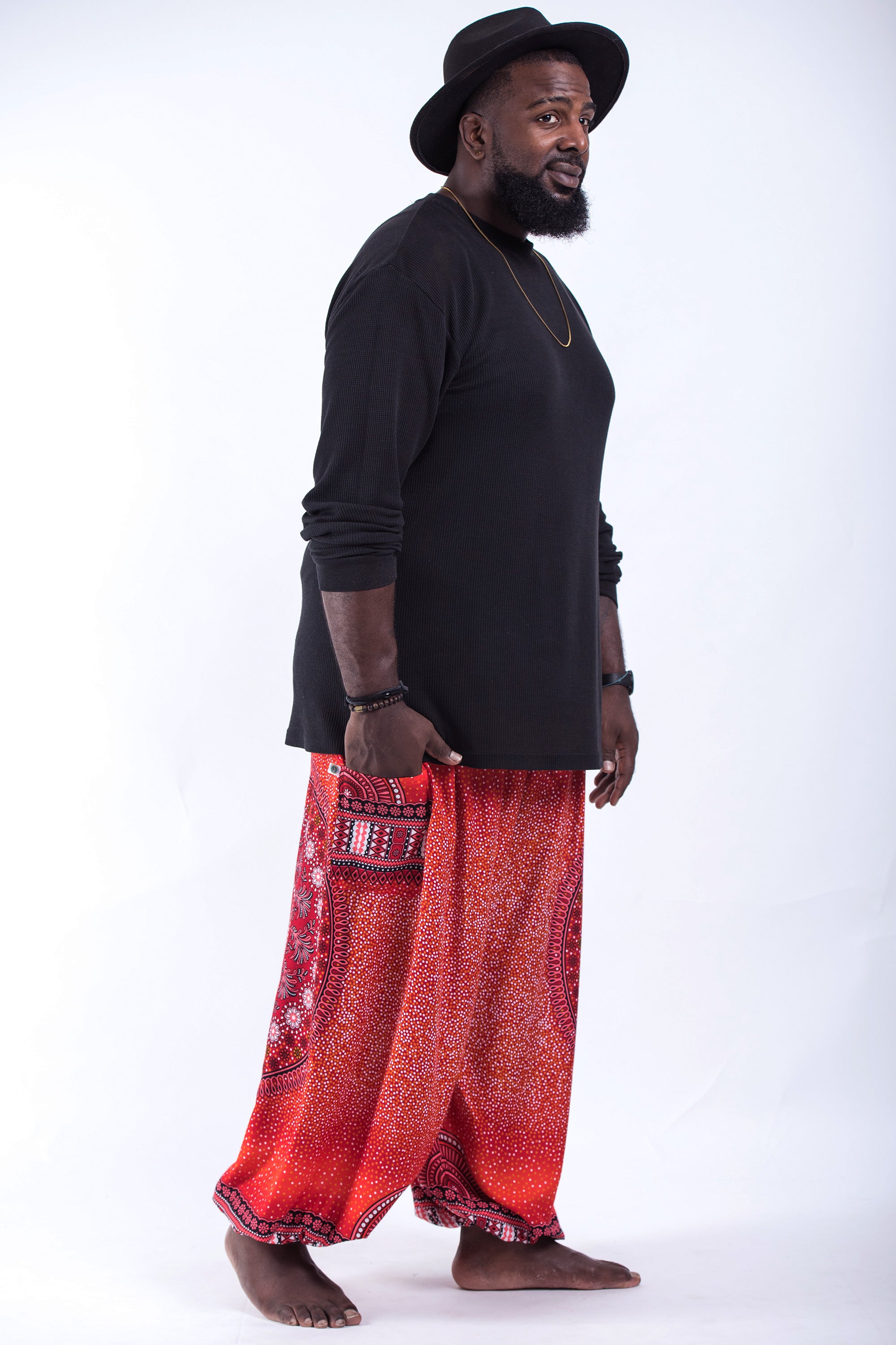 Plus Size Tribal Chakras Men's Harem Pants in Red