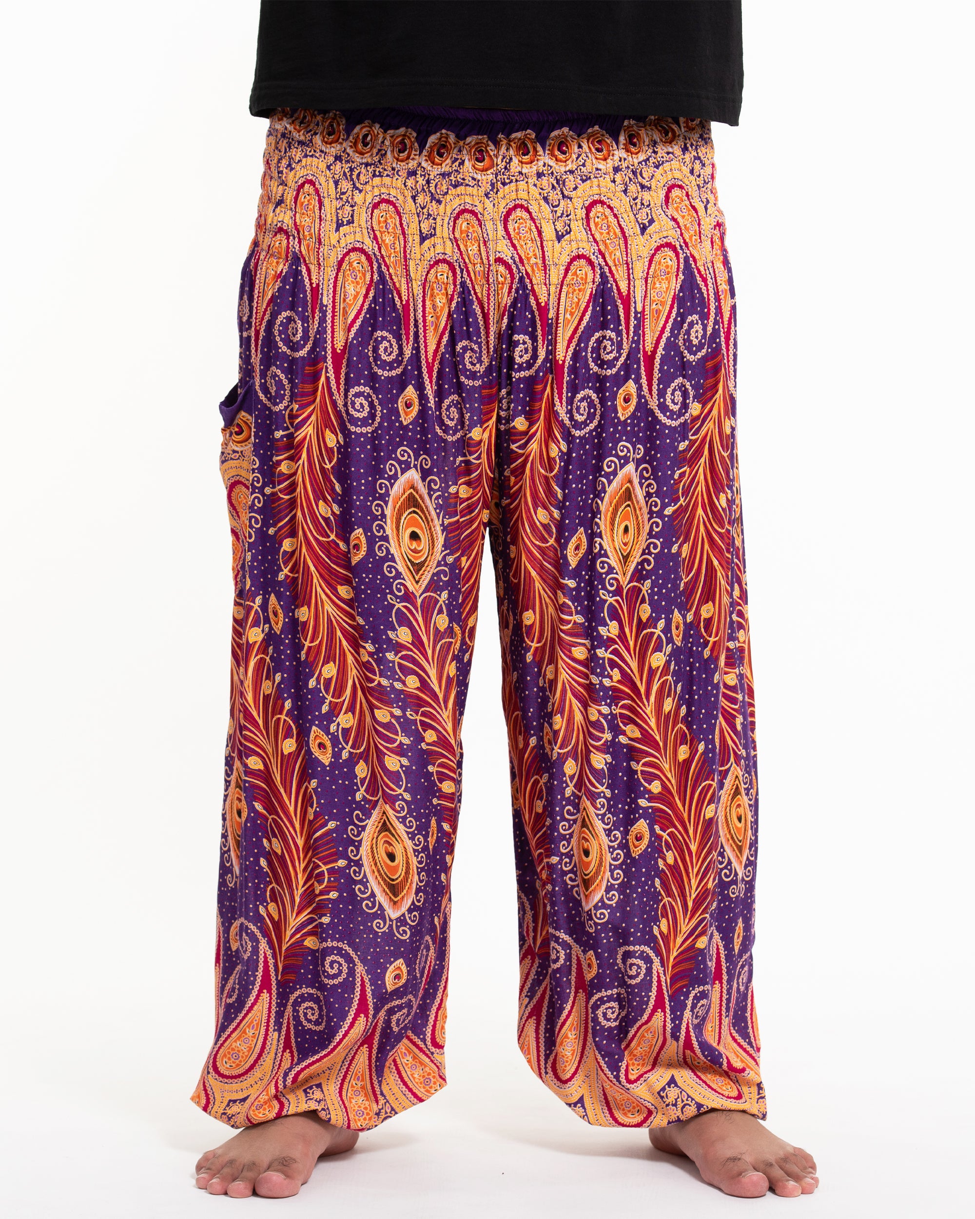 Plus Size Peacock Paisley Men's Harem Pants in Purple