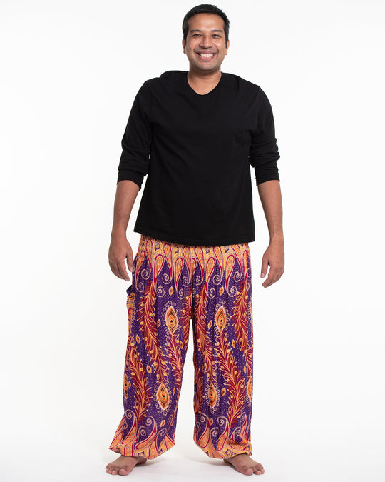 Plus Size Peacock Paisley Men's Harem Pants in Purple