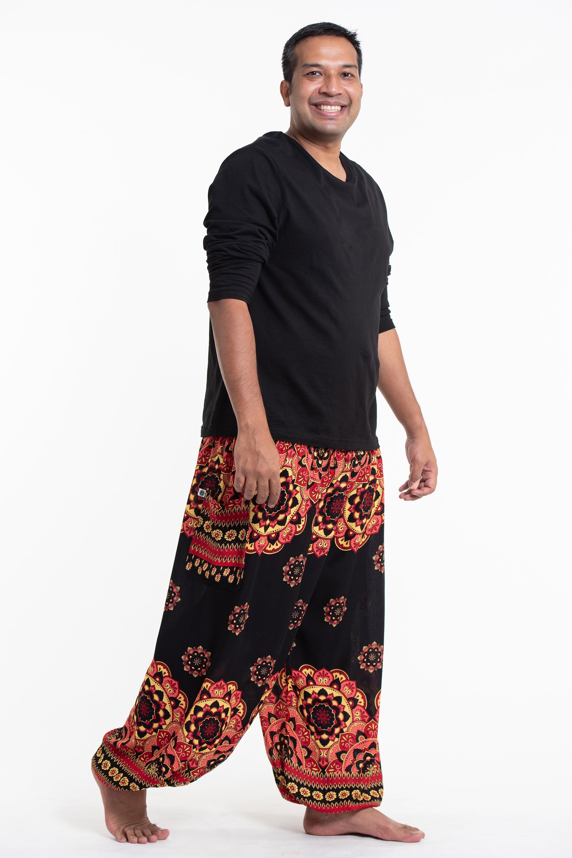 Plus Size Lotus Mandalas Men's Harem Pants in Black