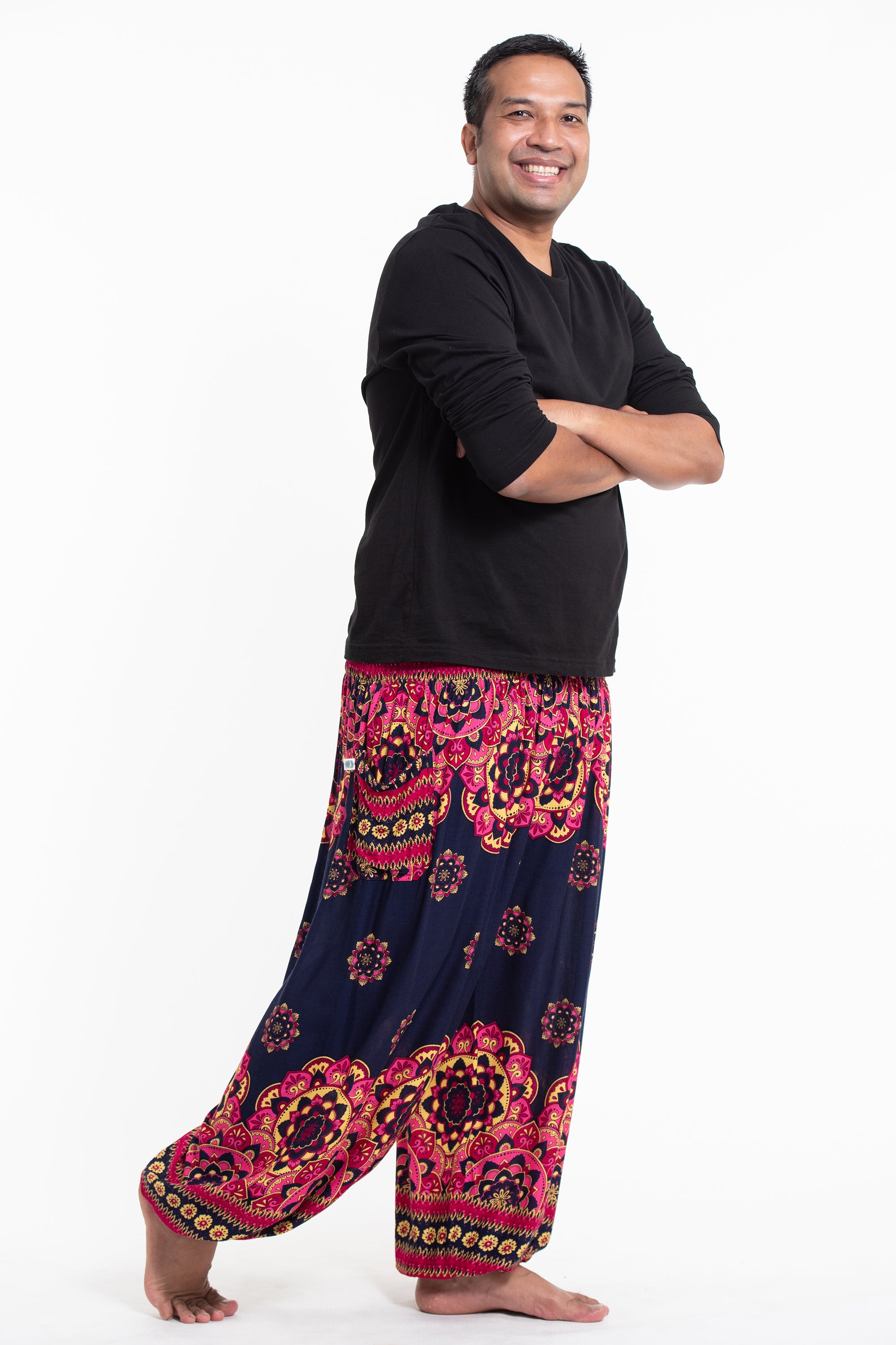 Plus Size Lotus Mandalas Men's Harem Pants in Navy