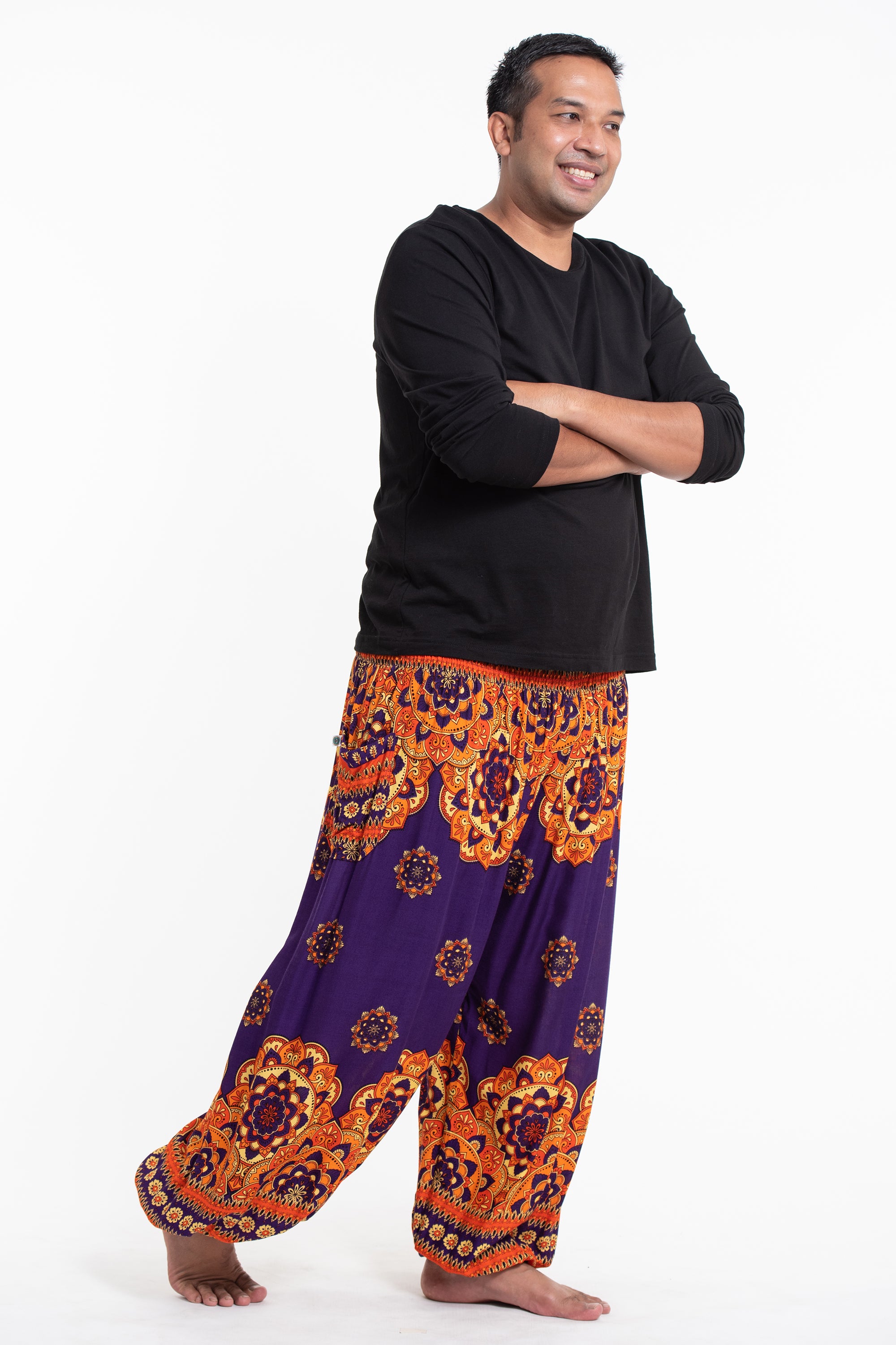 Plus Size Lotus Mandalas Men's Harem Pants in Purple