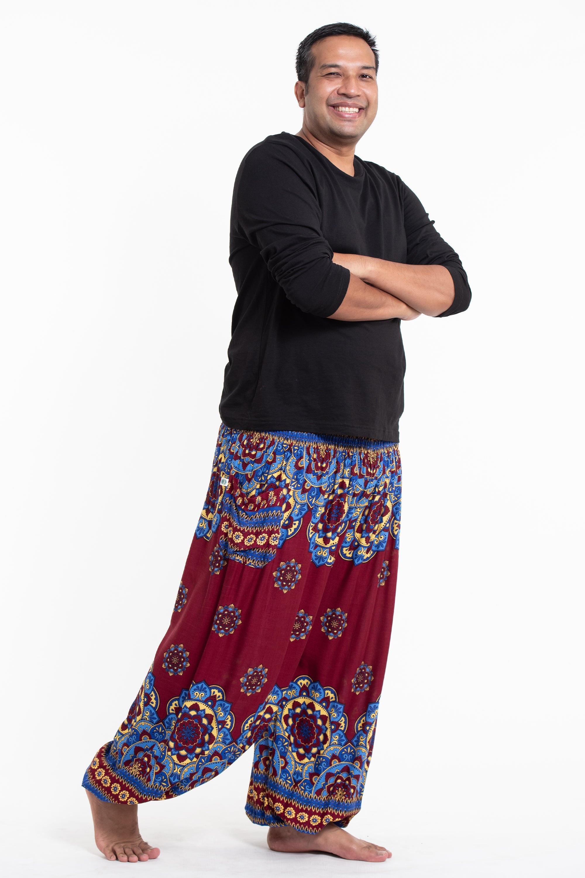 Plus Size Lotus Mandalas Men's Harem Pants in Red