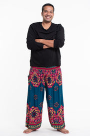 Plus Size Lotus Mandalas Men's Harem Pants in Turquoise