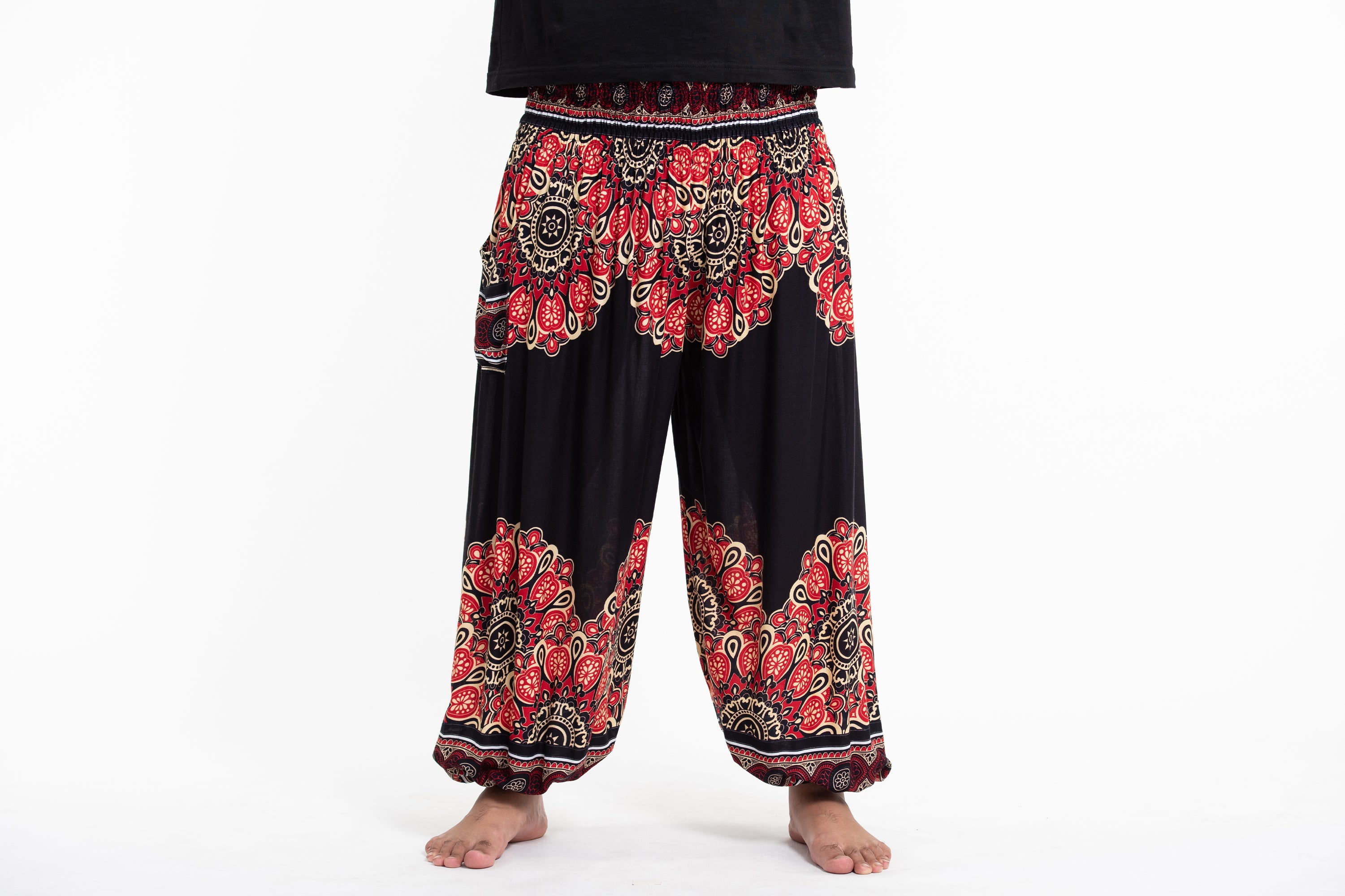 Plus Size Peony Mandalas Men's Harem Pants in Black