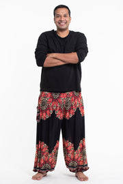Plus Size Peony Mandalas Men's Harem Pants in Black