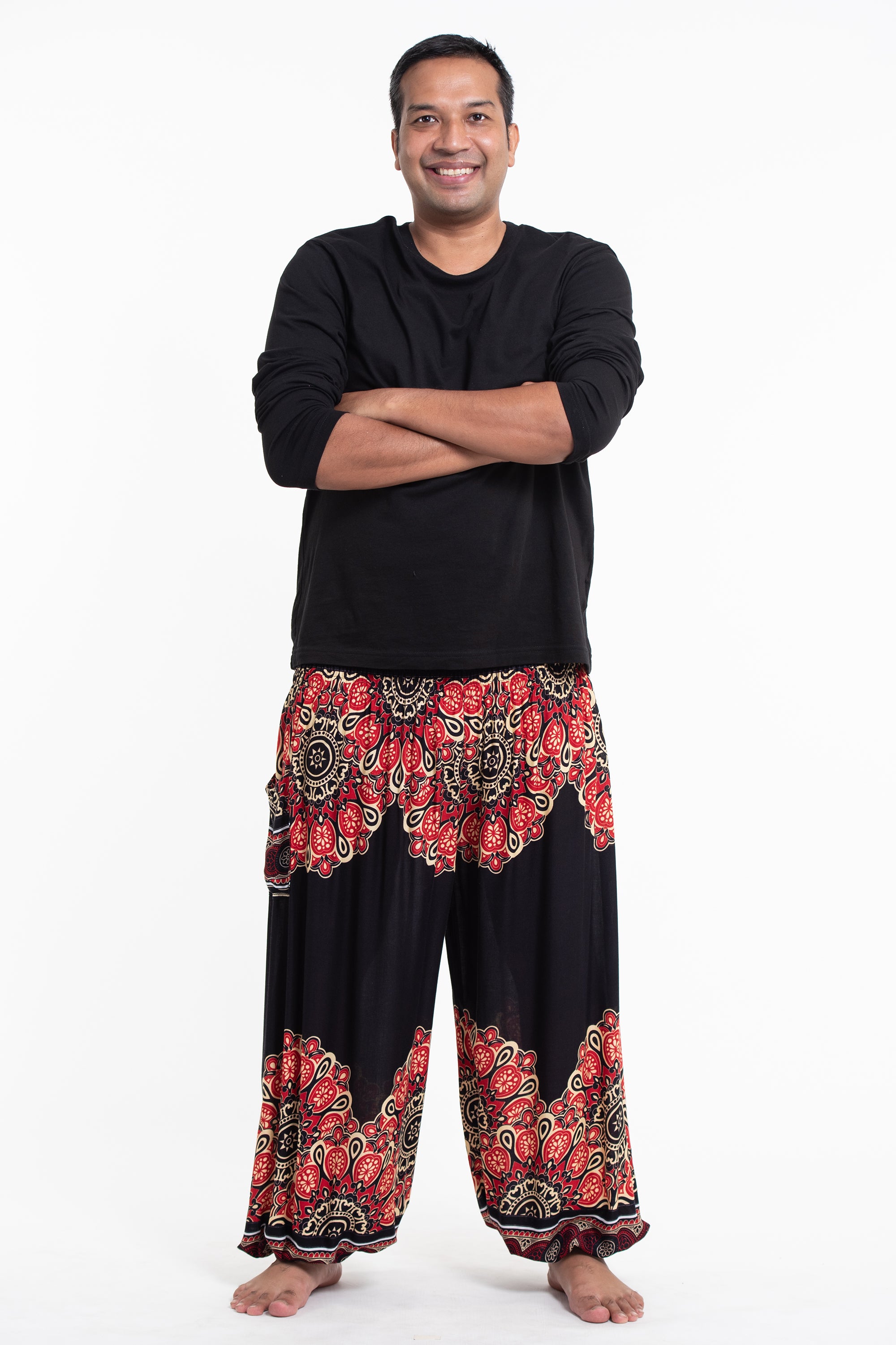 Plus Size Peony Mandalas Men's Harem Pants in Black