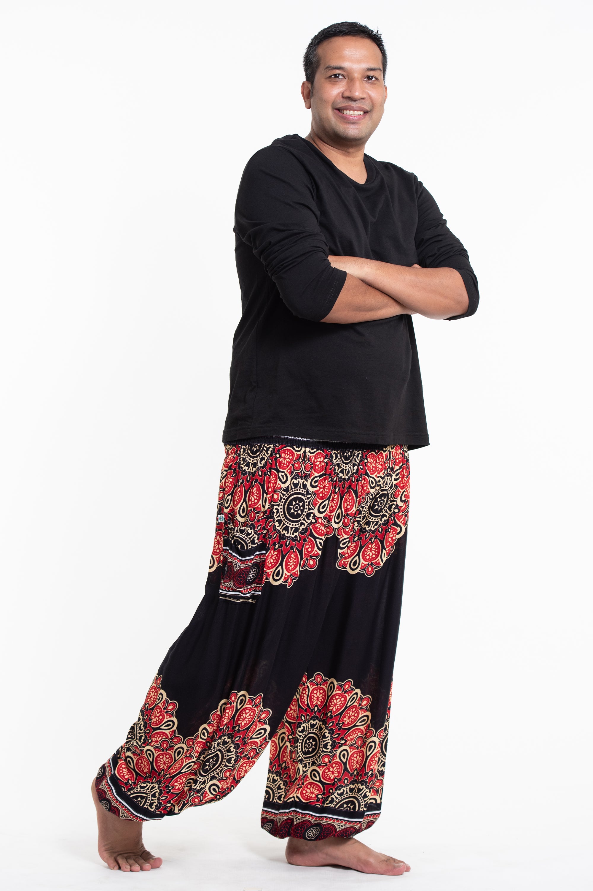 Plus Size Peony Mandalas Men's Harem Pants in Black