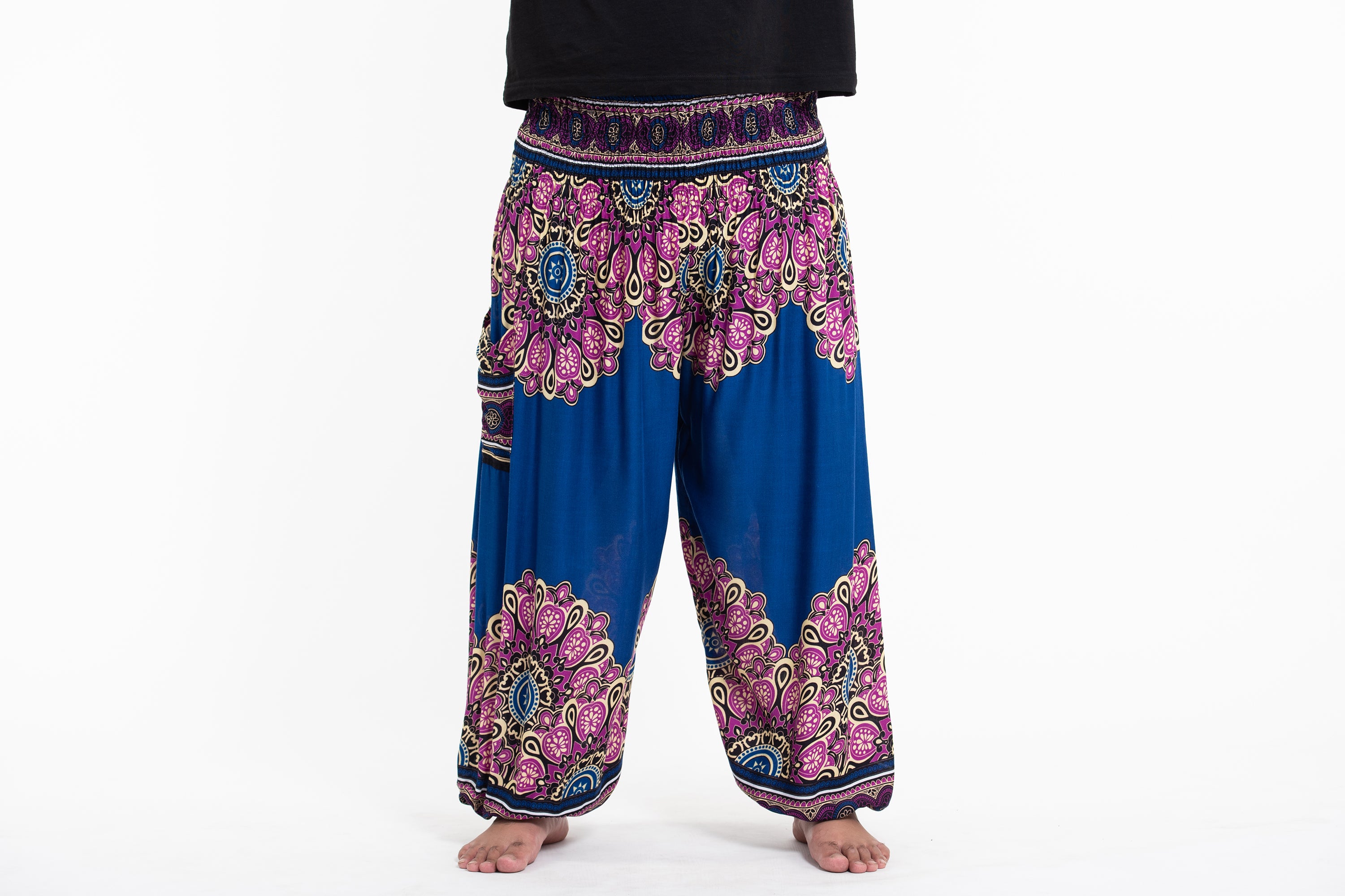 Plus Size Peony Mandalas Men's Harem Pants in Blue