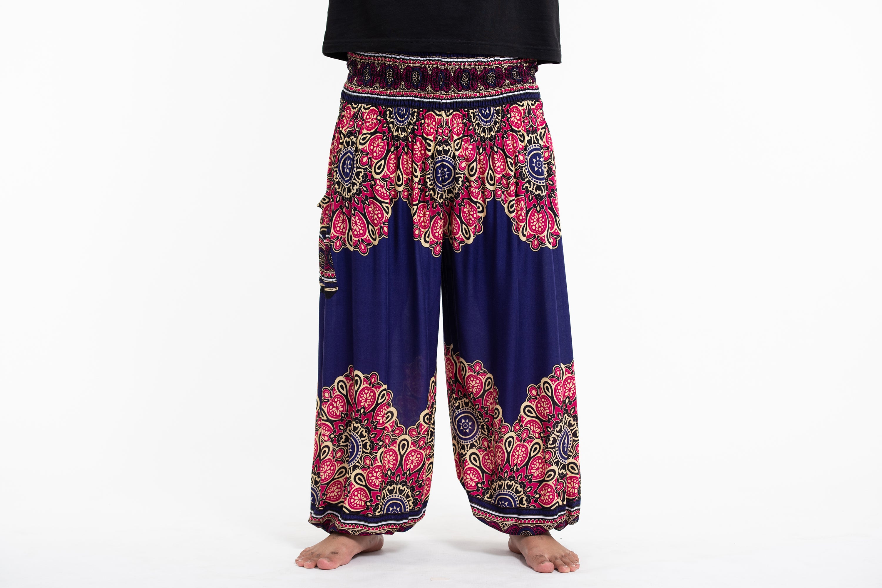 Plus Size Peony Mandalas Men's Harem Pants in Indigo