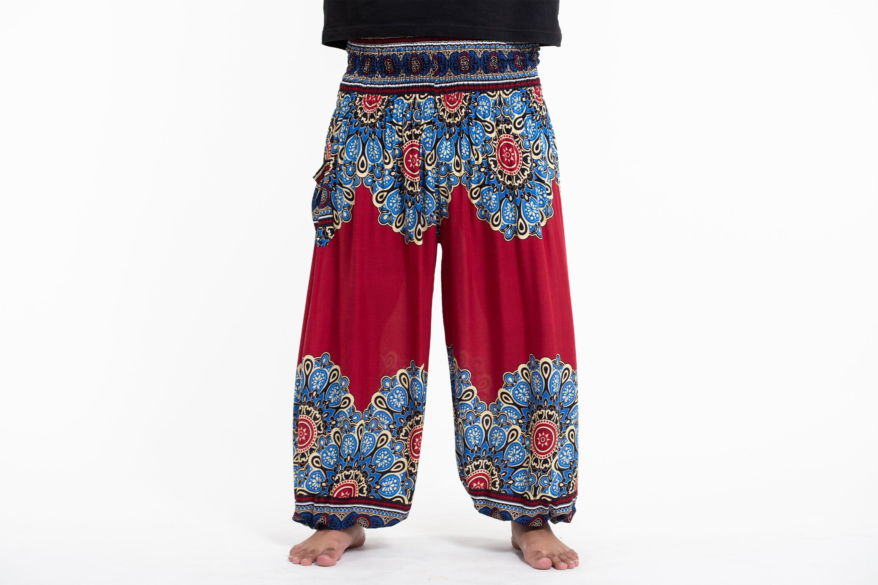 Plus Size Peony Mandalas Men's Harem Pants in Red