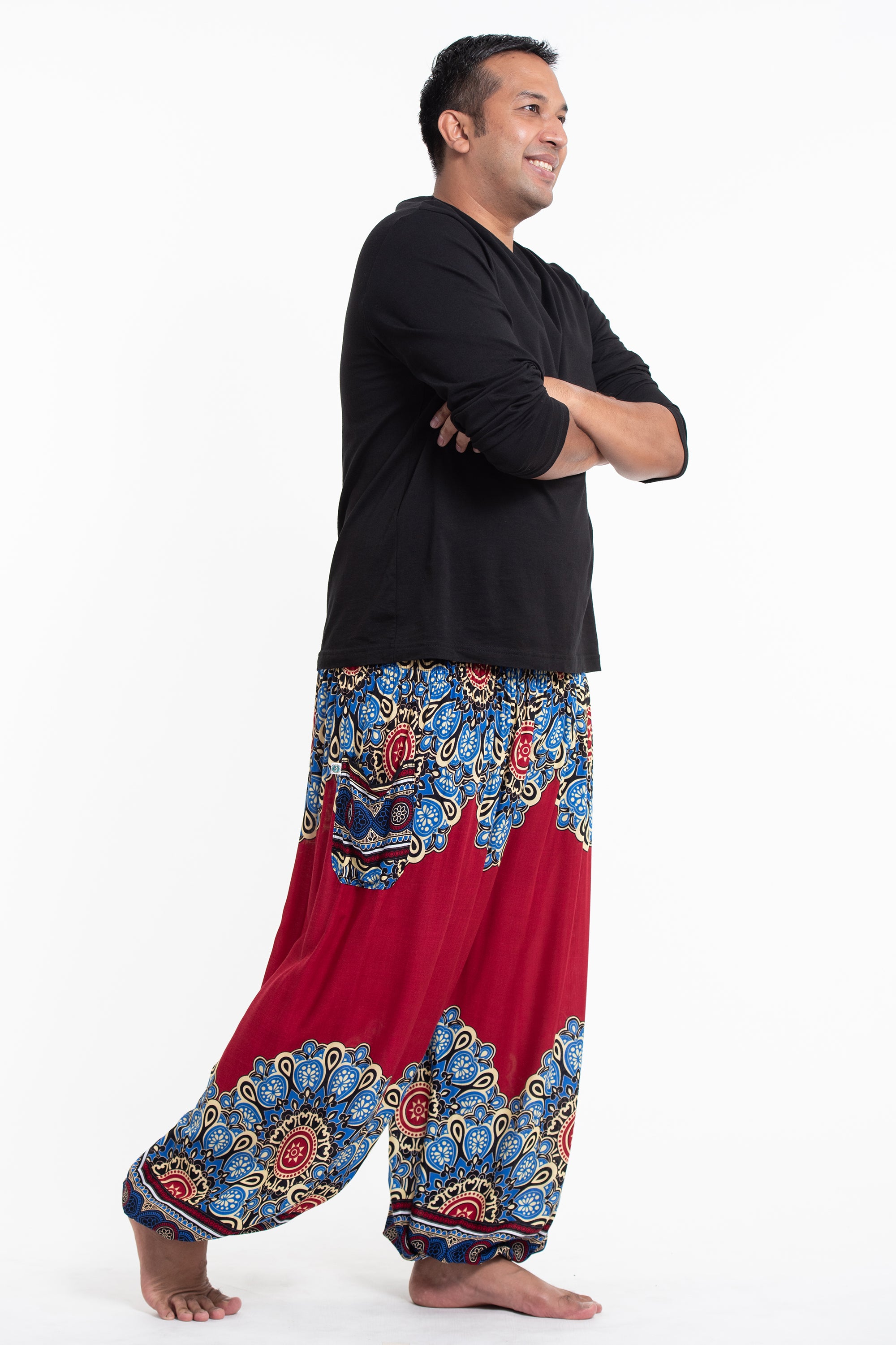 Plus Size Peony Mandalas Men's Harem Pants in Red