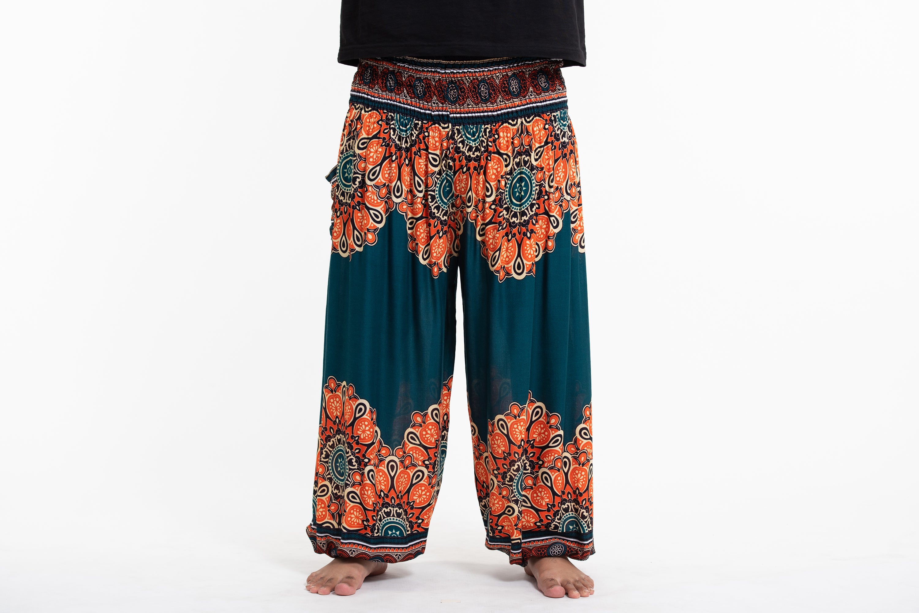 Plus Size Peony Mandalas Men's Harem Pants in Teal
