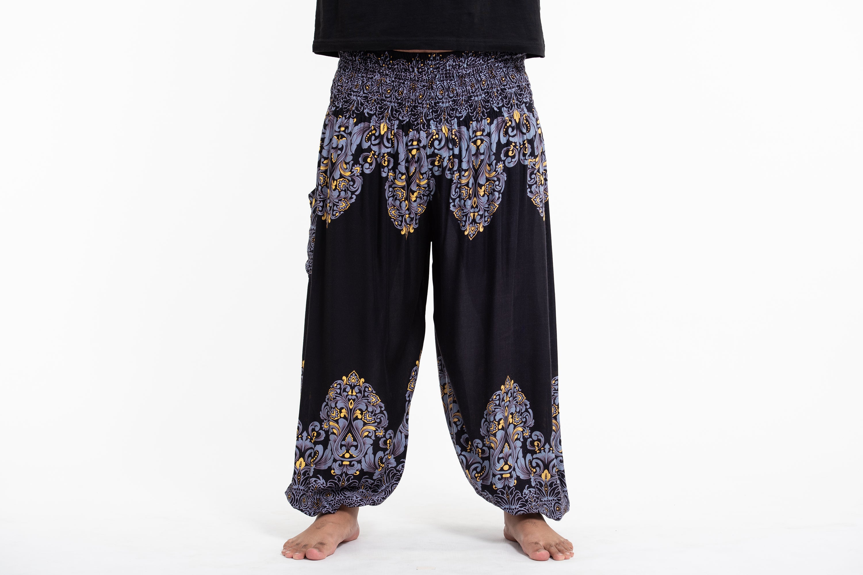 Plus Size Floral Vines Men's Harem Pants in Black