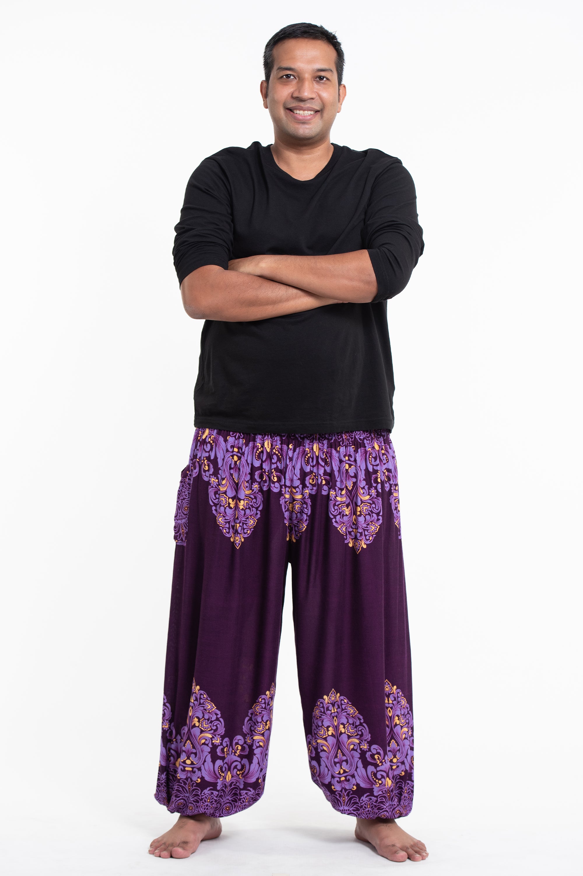 Plus Size Floral Vines Men's Harem Pants in Purple