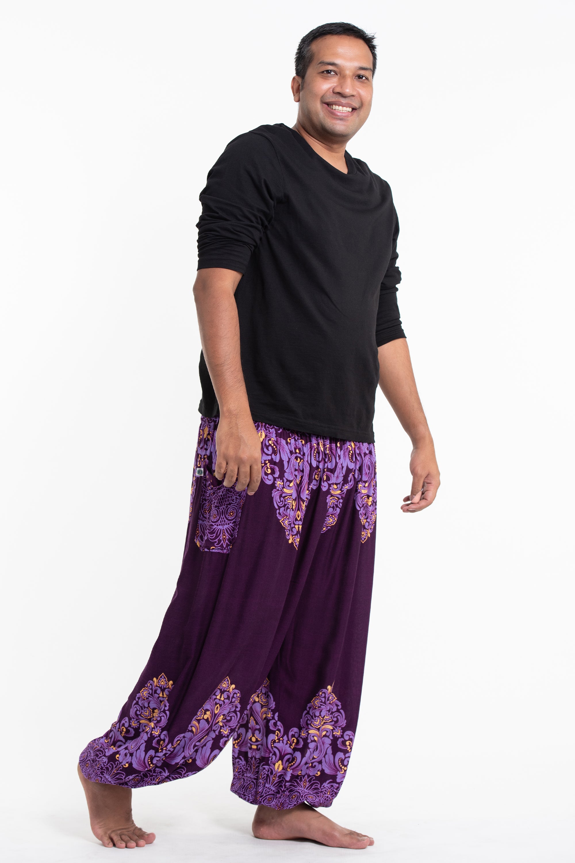 Plus Size Floral Vines Men's Harem Pants in Purple