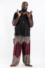 Plus Size Floral Mandalas Men's Harem Pants in Maroon
