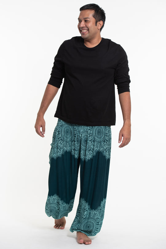Plus Size Floral Mandalas Men's Harem Pants in Teal